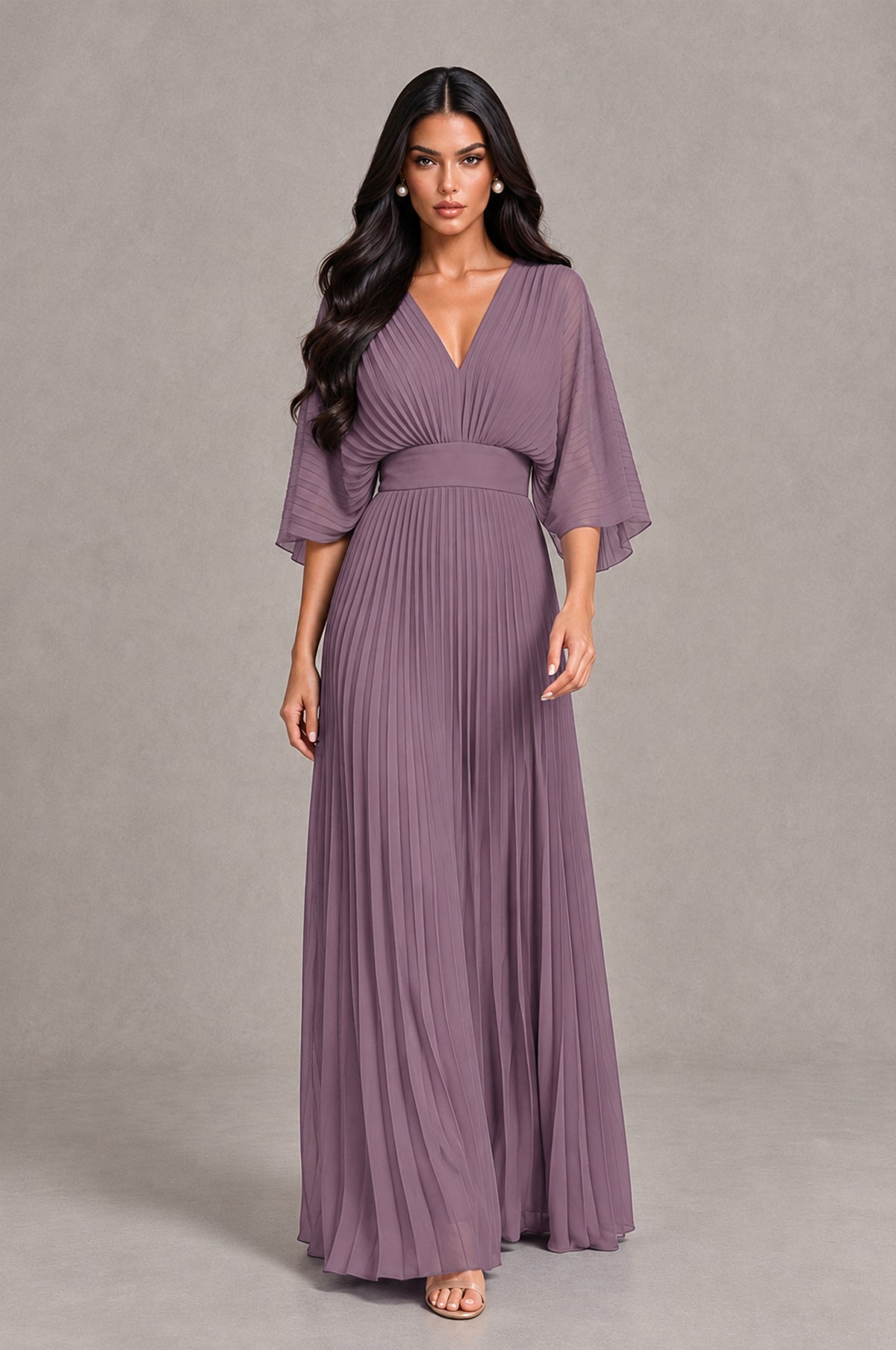 BOLODOO Wisteria V-Neck Pleated Flutter Sleeve Formal Dress - Wisteria - Wisteria_4
