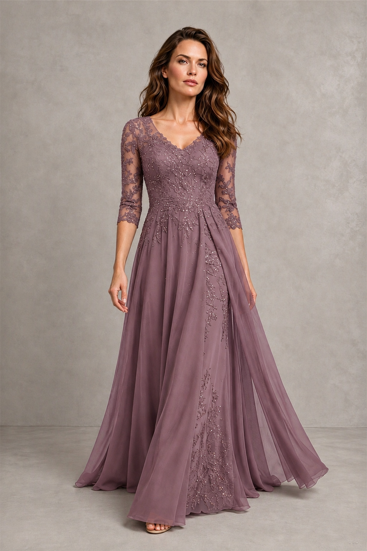 BOLODOO Midnight Wisteria Beaded Lace Appliqué Chiffon A-Line Gown | Mother of the Bride & Formal Evening Dress - Wisteria - Wisteria_4