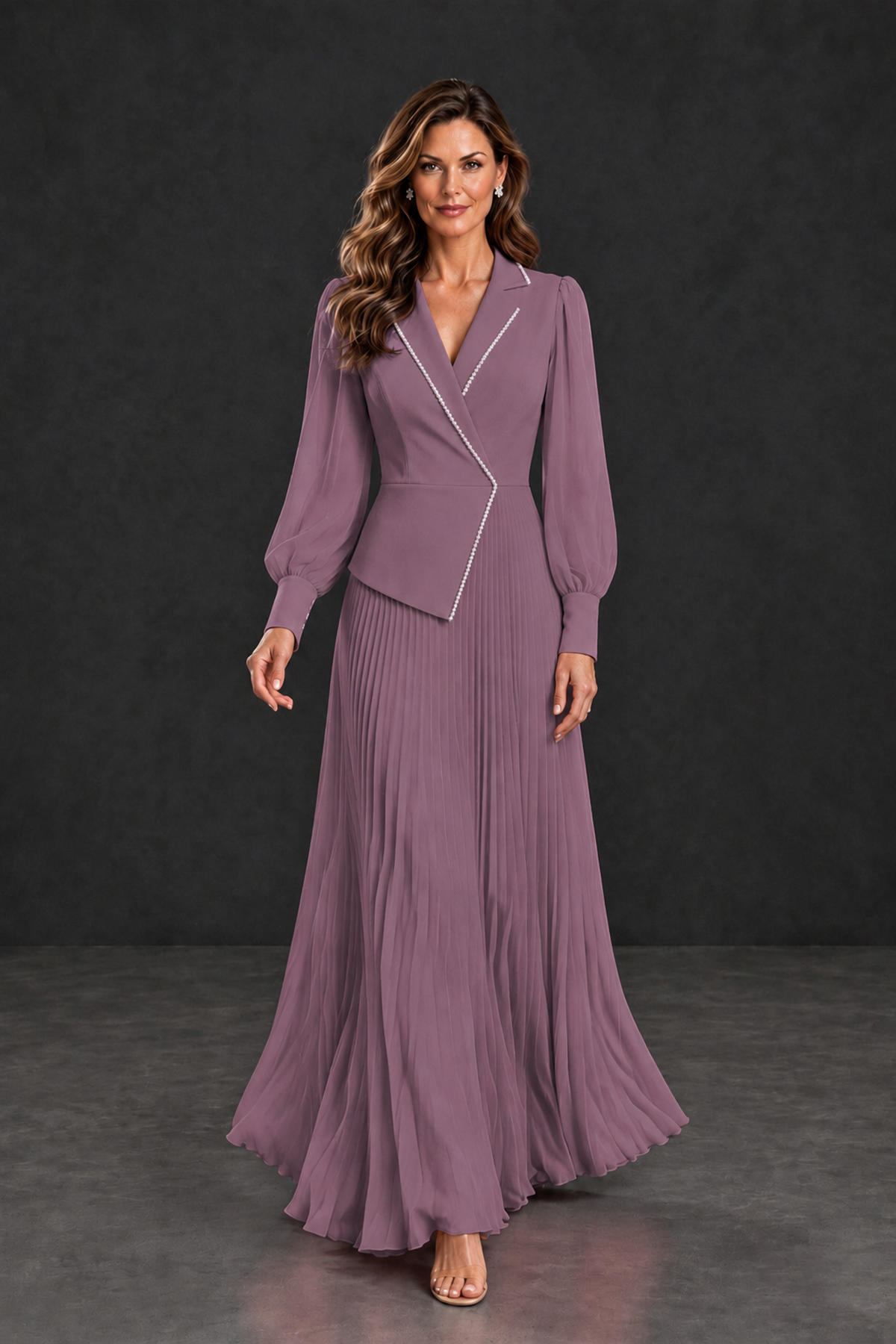 BOLODOO Wisteria Long Sleeve Pleated Mother of the Bride Dress - Wisteria - Wisteria_4