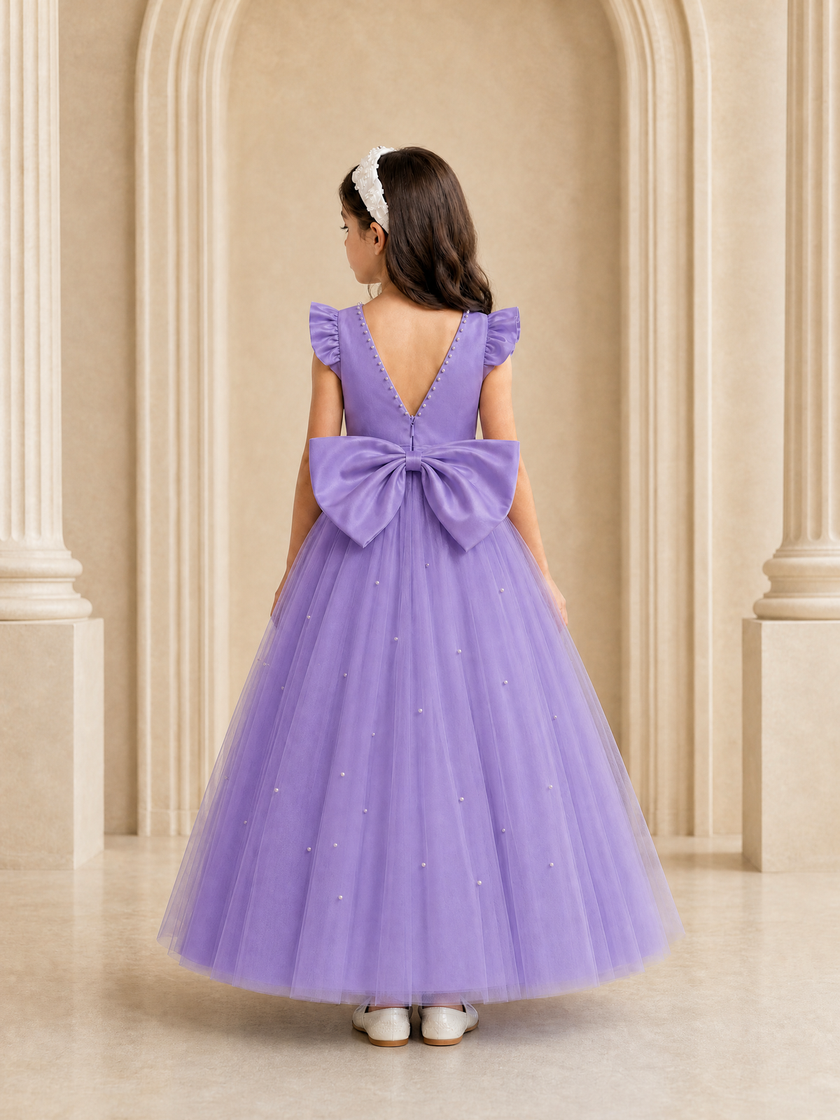 BOLODOO Wisteria Tulle Flower Girl Dress with Ruffle Sleeves & Bow Back - Wisteria - Wisteria_4