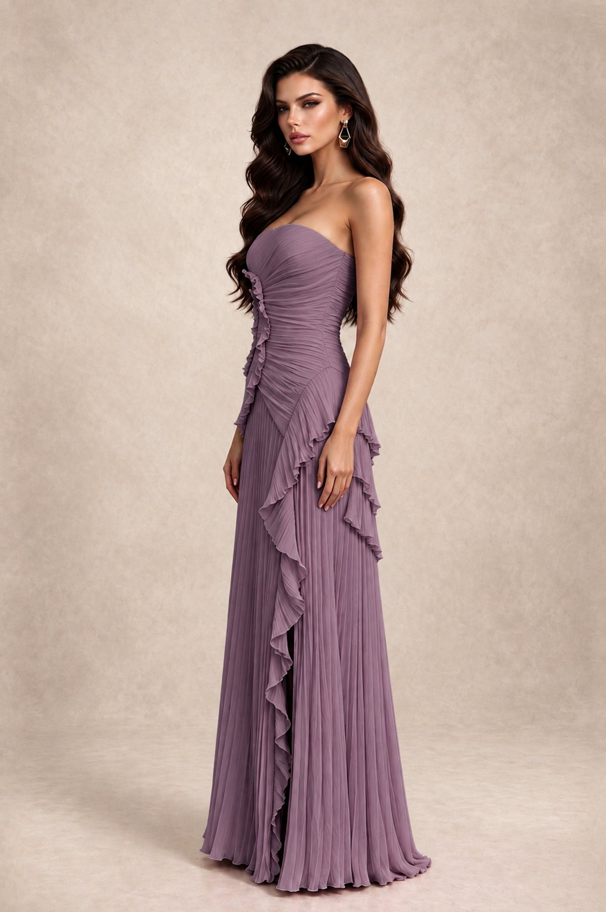 BOLODOO Wisteria Strapless Ruffle Pleated Slit Evening Gown - Wisteria - Wisteria_4