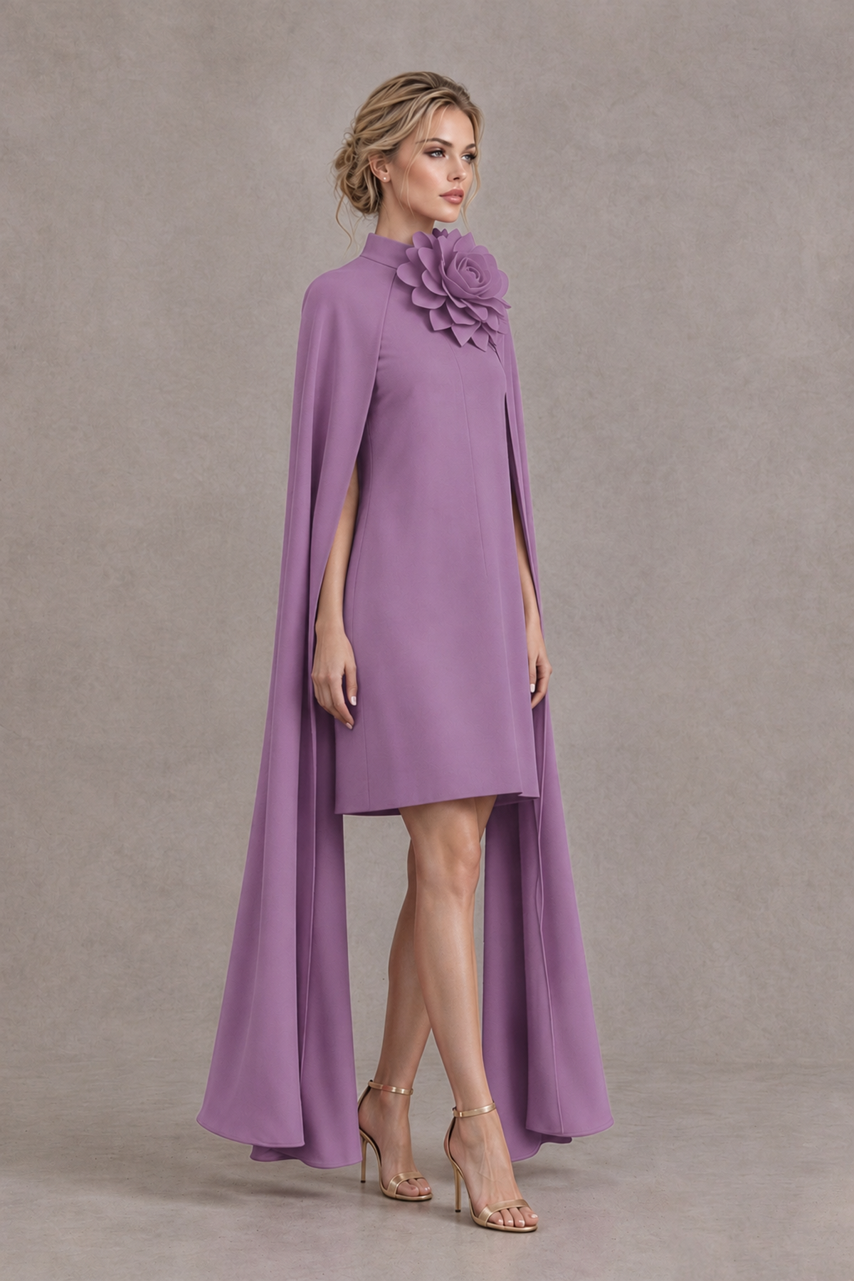 BOLODOO Wisteria High Neck Floral Cape Mini Cocktail Dress - Wisteria - Wisteria_4