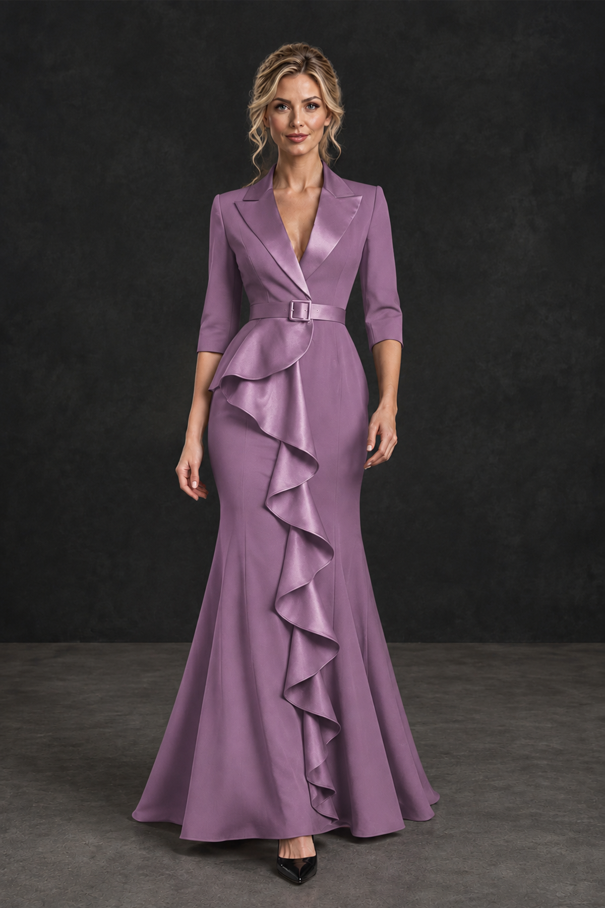 BOLODOO Wisteria Lapel Ruffle Mother of the Bride Dress with Belt - Wisteria - Wisteria_4