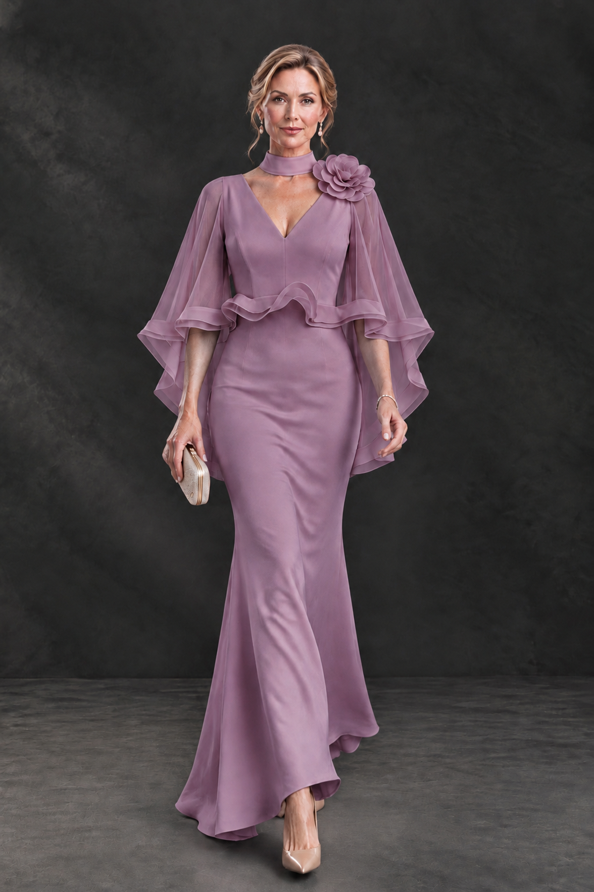 BOLODOO Wisteria Floral Cape Sleeve Mother of the Bride Dress - Wisteria - Wisteria_4