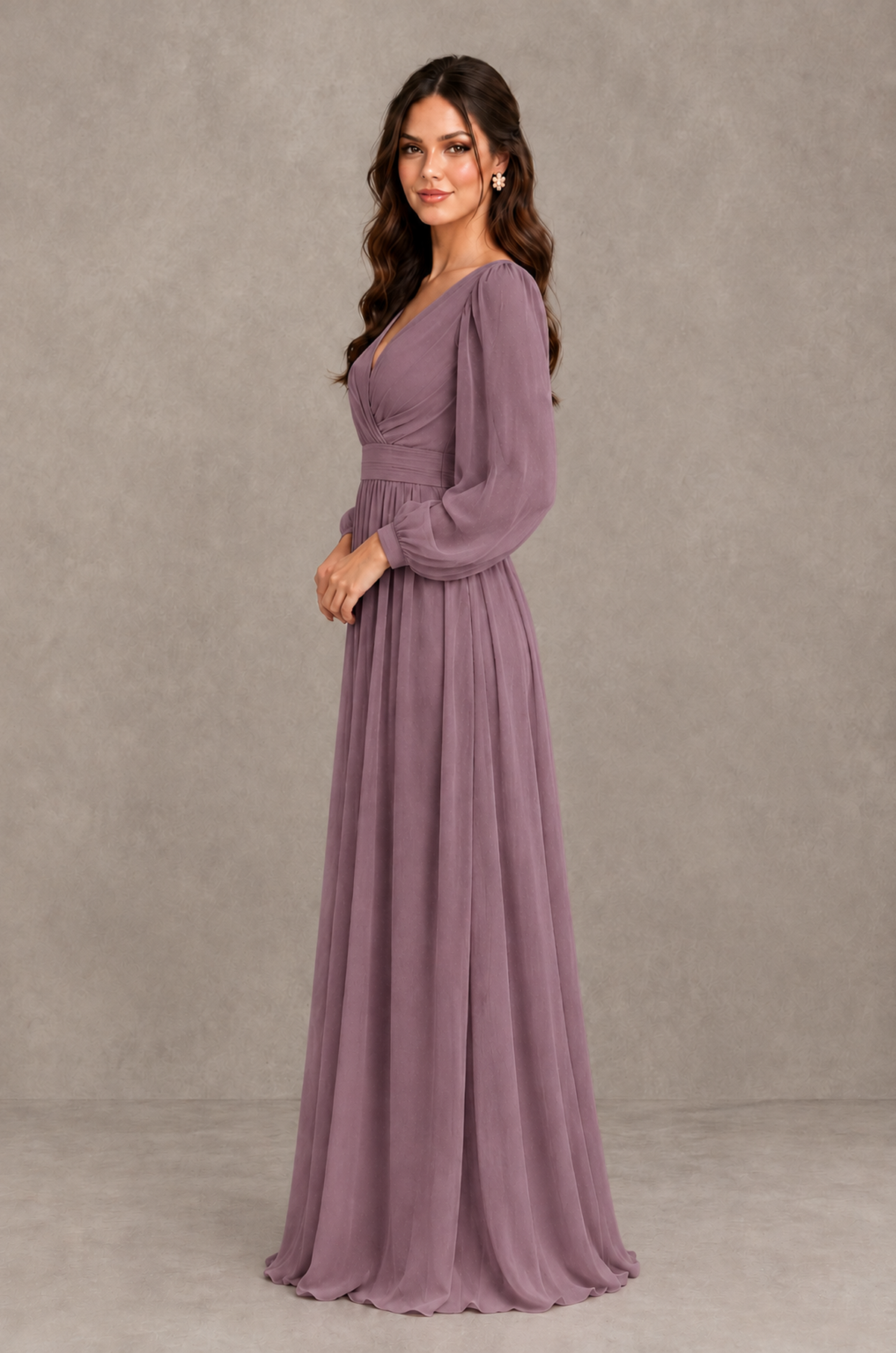 BOLODOO Wisteria Long Sleeve V-Neck A-Line Bridesmaid Dress - Wisteria - Wisteria_4
