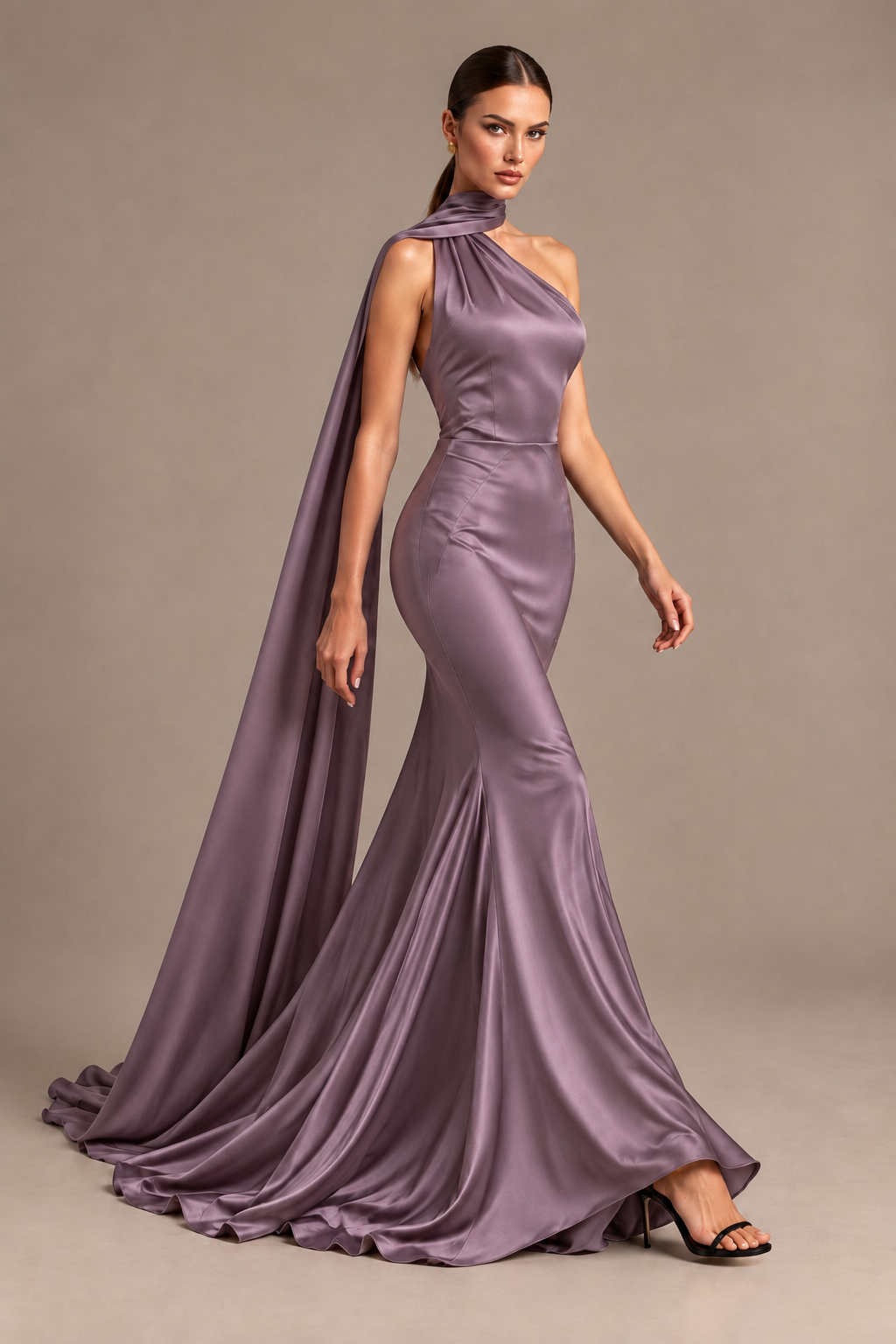 BOLODOO Wisteria One-Shoulder Satin Mermaid Evening Dress with Scarf - Wisteria - Wisteria_4