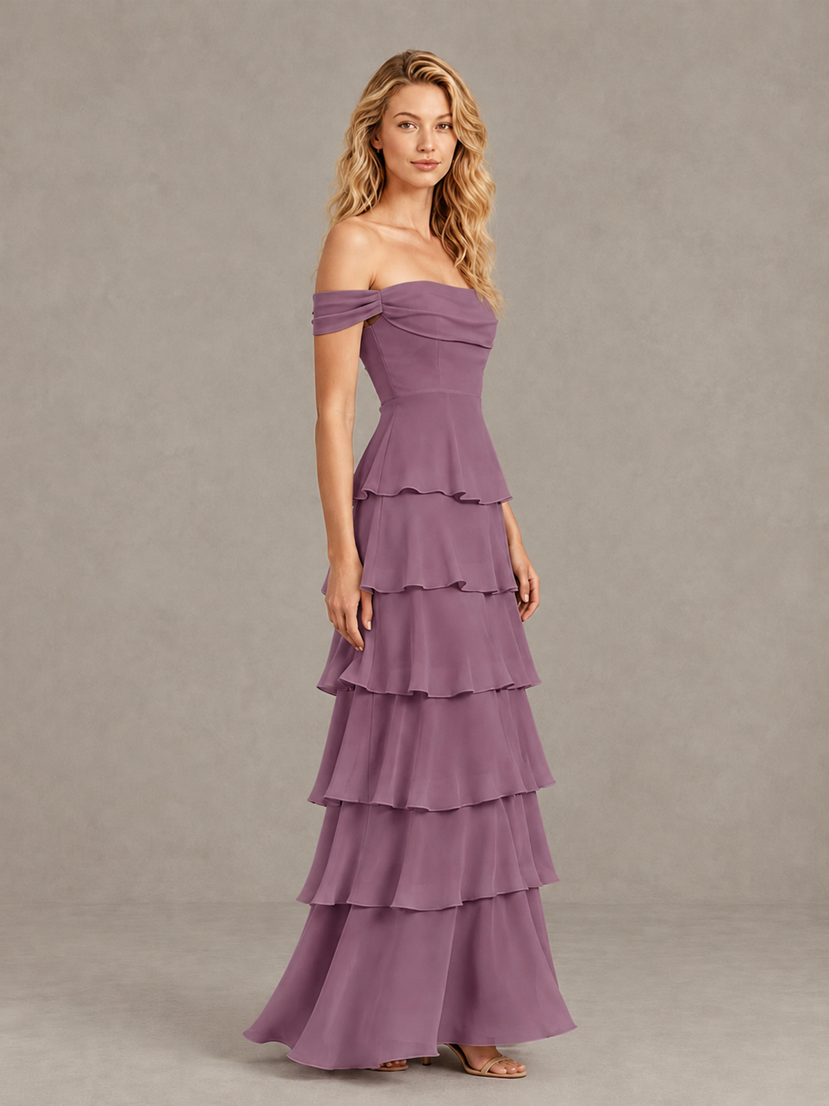BOLODOO Wisteria Off-Shoulder Tiered Ruffle Bridesmaid Dress with Lace-Up Back - Wisteria - Wisteria_4