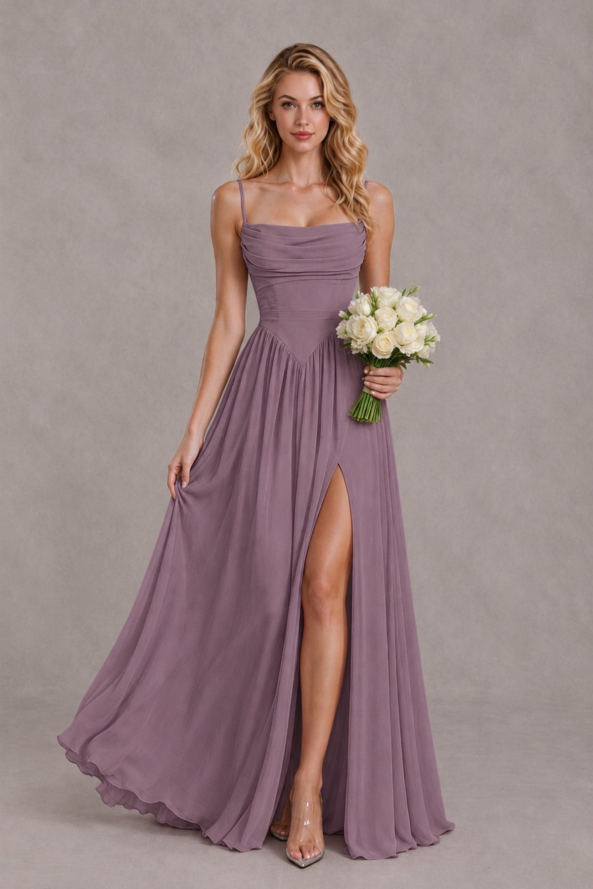 BOLODOO Wisteria Spaghetti Strap A-Line Bridesmaid Dress with Slit - Wisteria - Wisteria_4