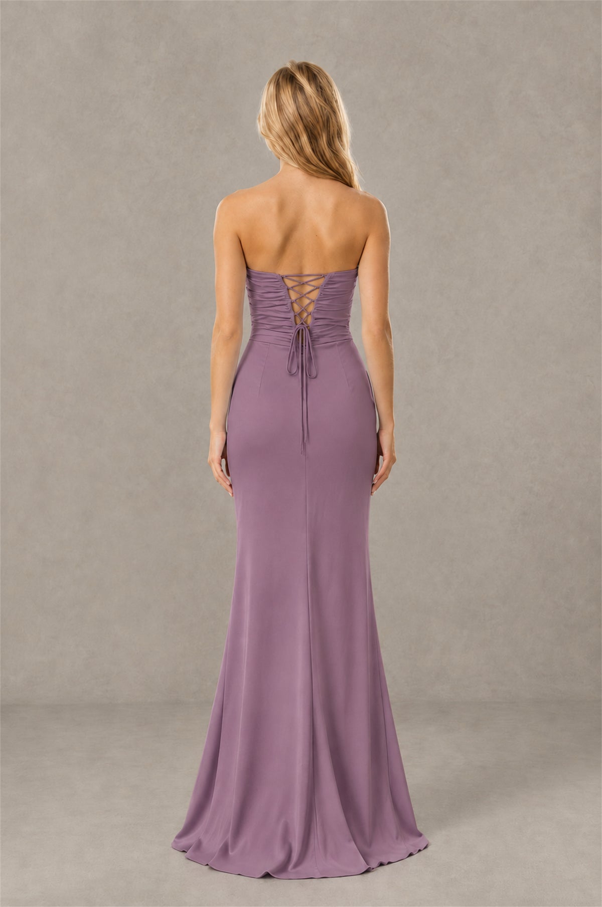 BOLODOO Wisteria Sweetheart Strapless Twist Knot Cutout Lace-Up Back Satin Mermaid Maxi Dress - Wisteria - Wisteria(4)