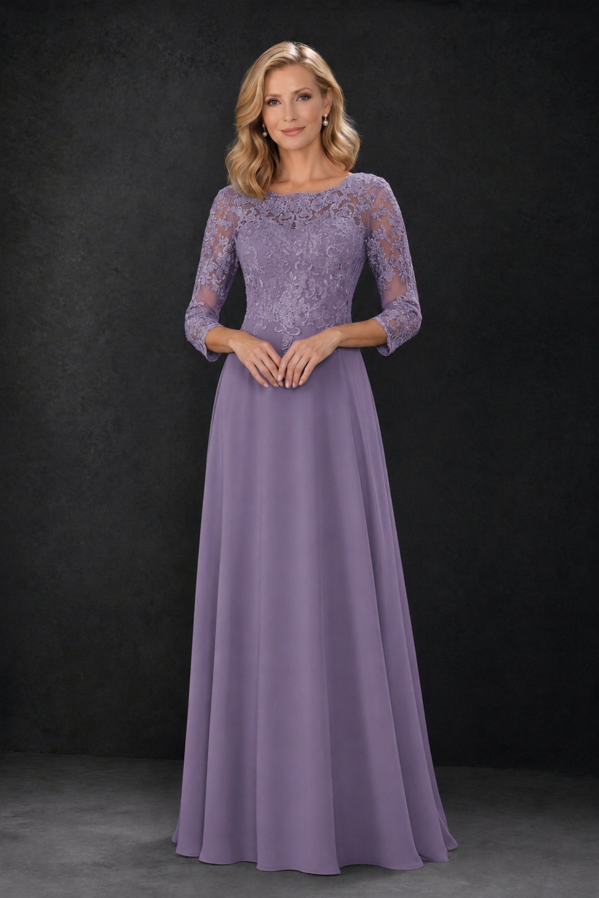 BOLODOO Wisteria Lace Embroidered Mother of the Bride Dress with 3/4 Sleeves - Wisteria