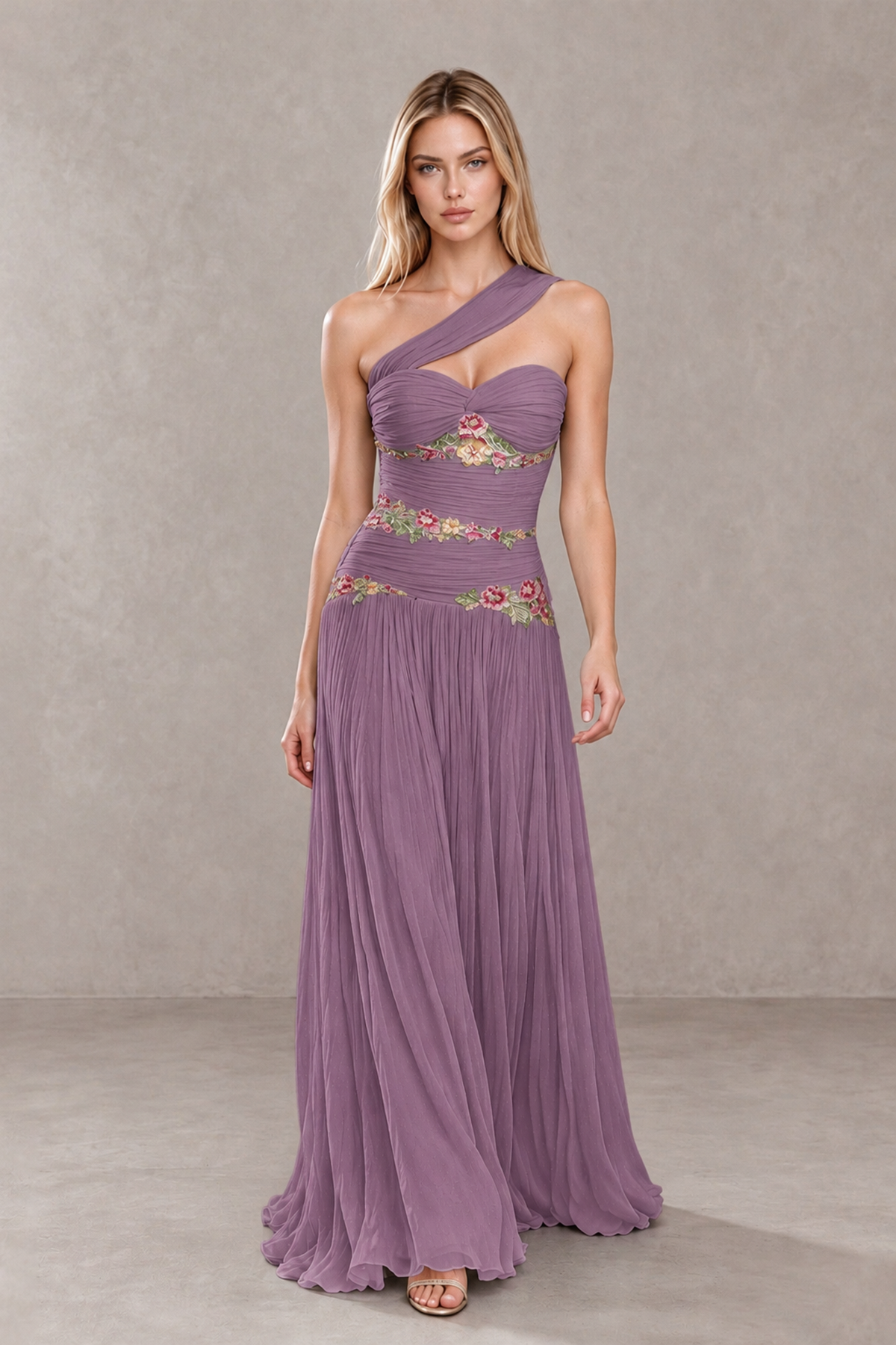 BOLODOO Wisteria One-Shoulder Floral Applique A-Line Evening Dress - Wisteria - Wisteria_4