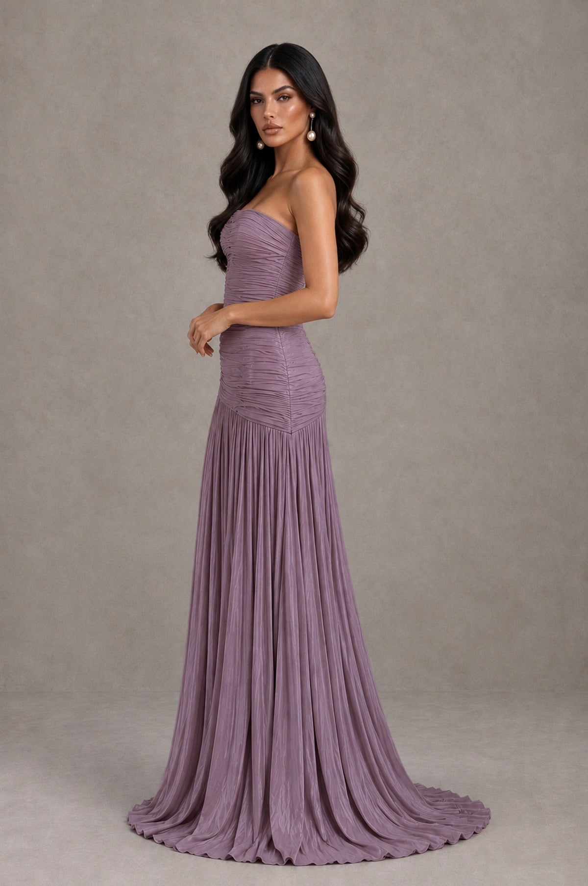 BOLODOO Wisteria Metallic Ruched Strapless Pleated A-Line Backless Maxi Dress with Train - Wisteria - Wisteria_4