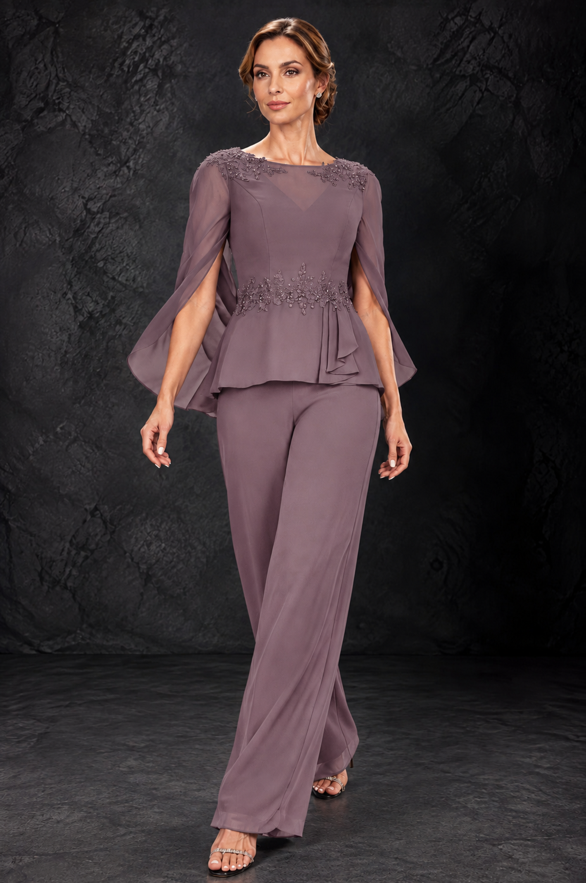 BOLODOO Wisteria Embellished Cape Sleeve Mother of the Bride Pantsuit - Wisteria - Wisteria_4