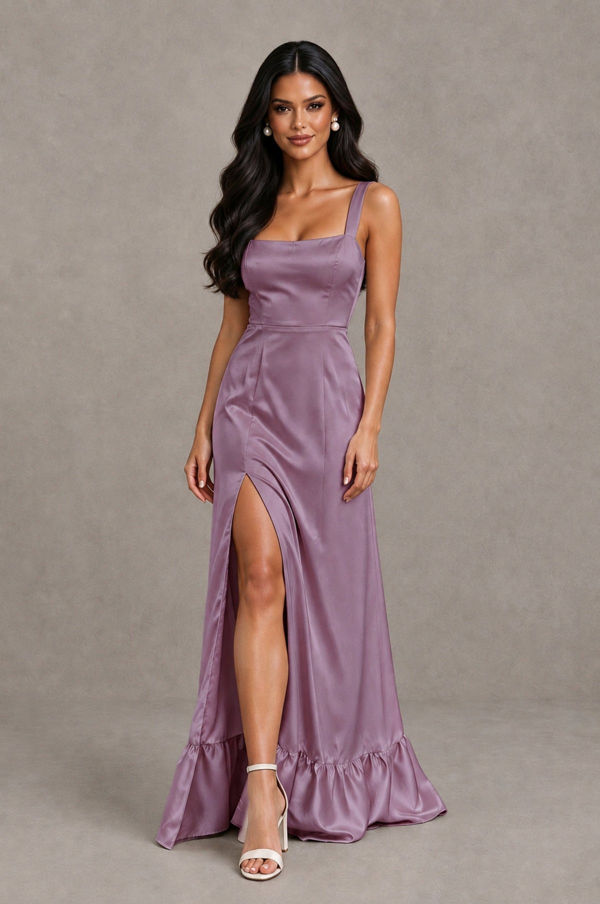 BOLODOO Wisteria Square Neck Satin Evening Dress with Lace-Up Back and High Slit - Wisteria - Wisteria_4