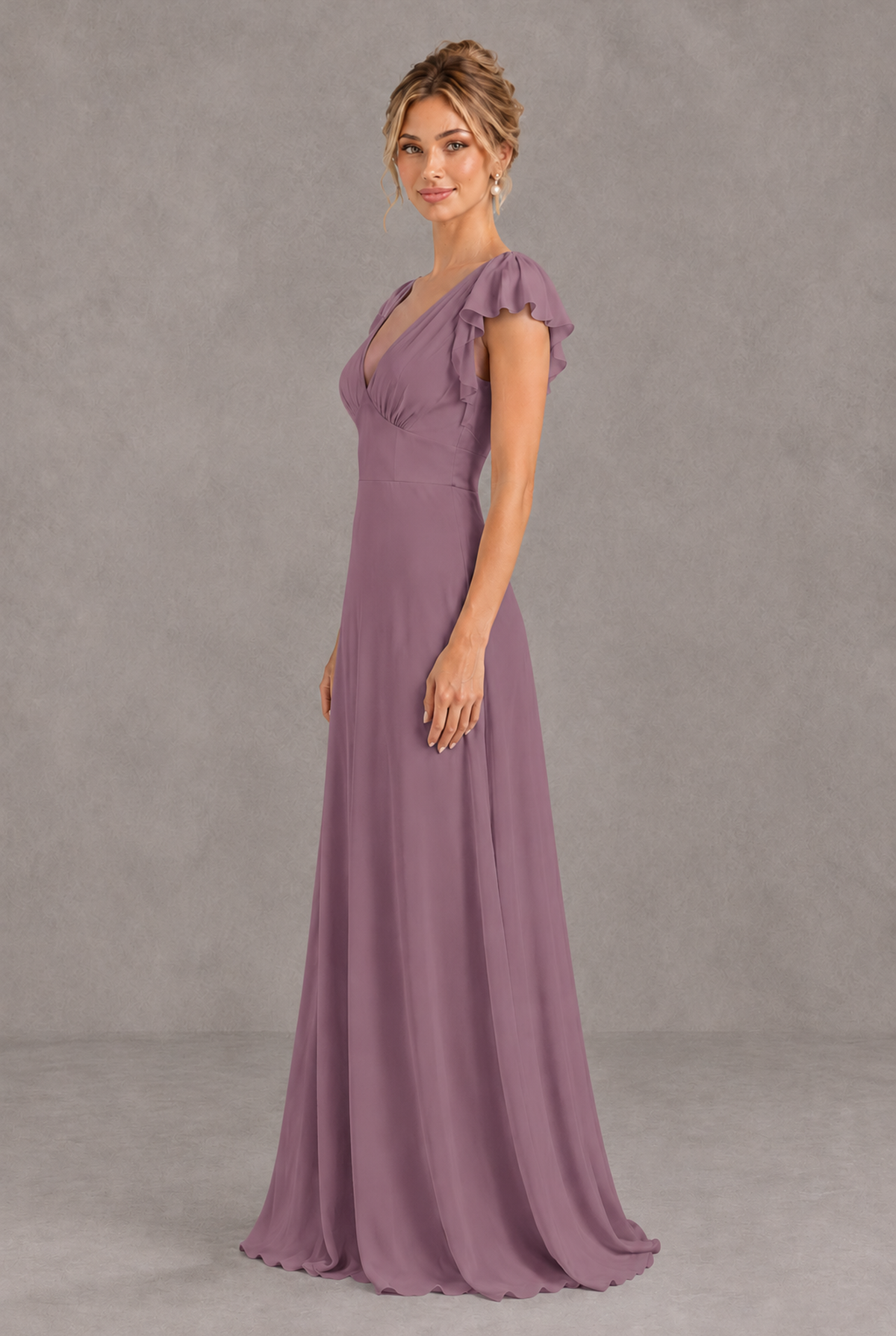 BOLODOO Wisteria V-Neck Flutter Sleeve A-Line Bridesmaid Dress - Wisteria - Wisteria_4