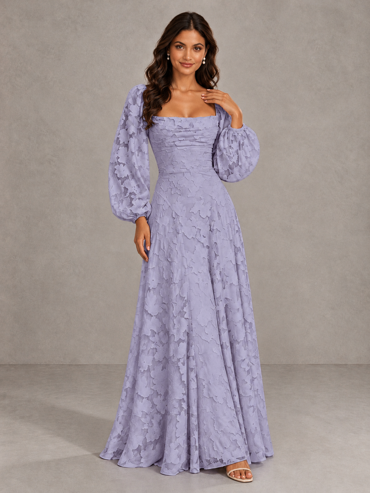 BOLODOO Wisteria Floral Long Sleeve A-Line Bridesmaid Dress - Wisteria - Wisteria_4