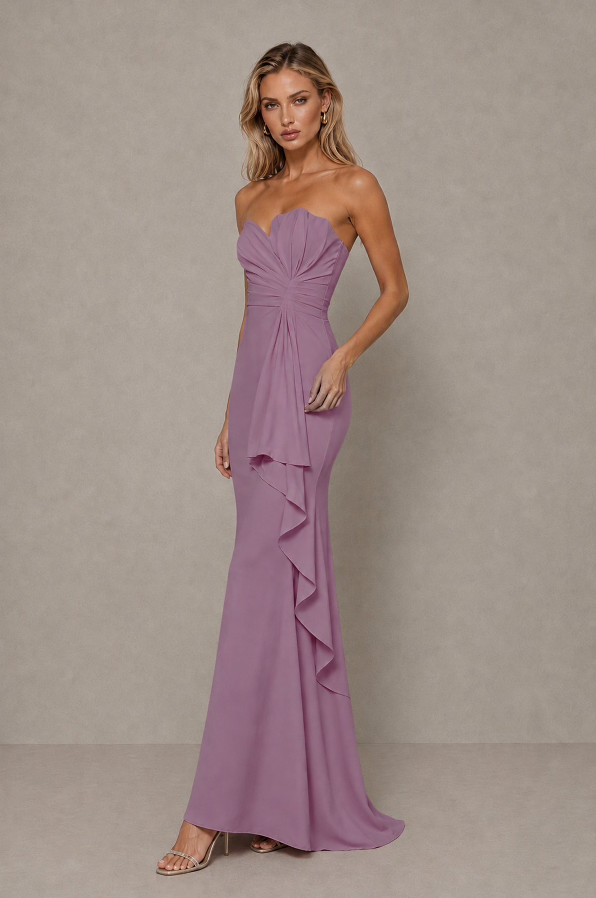 BOLODOO Wisteria Strapless Sweetheart Ruched Mermaid Gown | Cascade Drape Formal Evening Dress - Wisteria - Wisteria_4