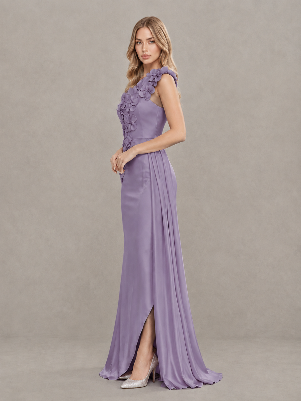 BOLODOO Wisteria One-Shoulder Satin Mermaid Evening Gown with 3D Floral Appliqué - Wisteria - Wisteria_4