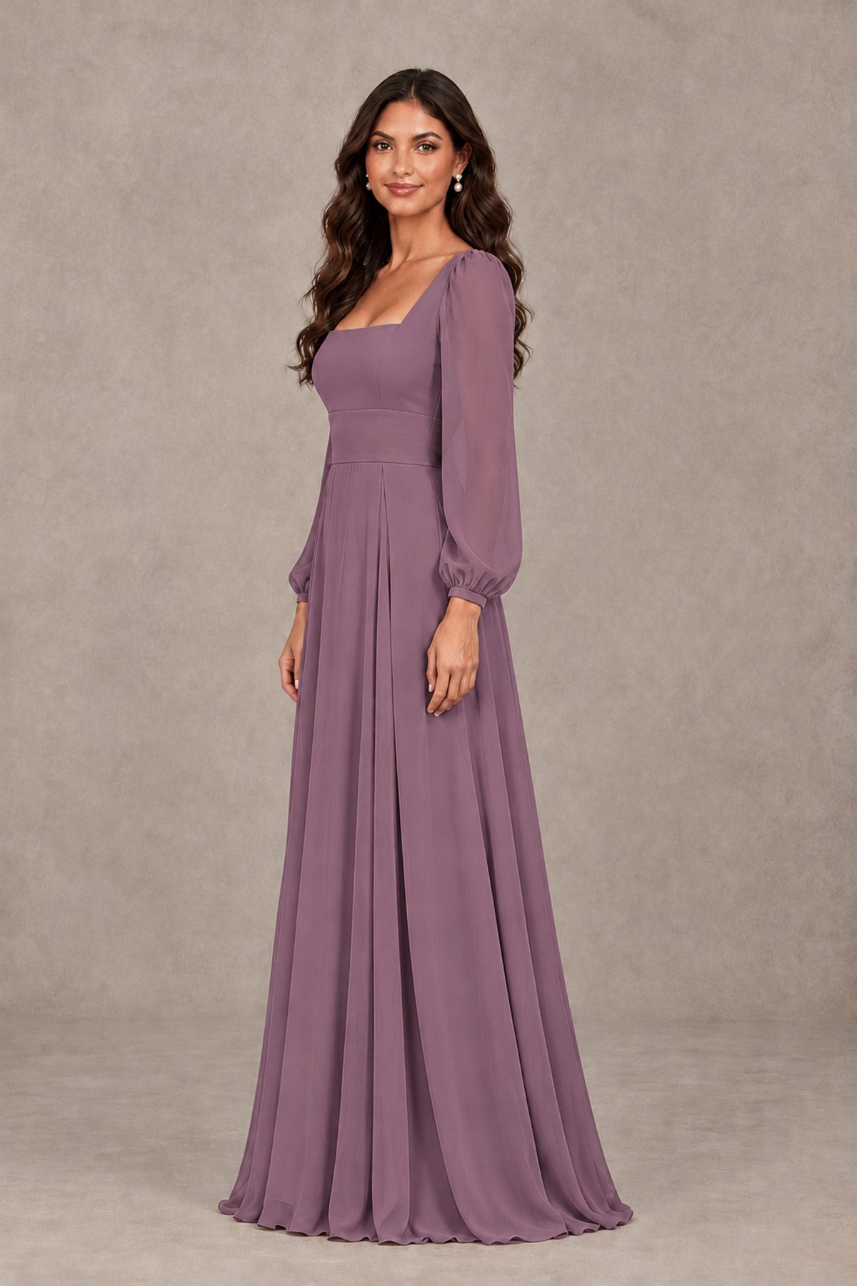 BOLODOO Wisteria Square Neck Long Sleeve A-Line Bridesmaid Dress - Wisteria - Wisteria_4