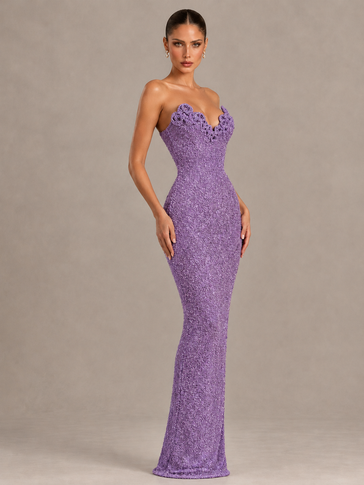 BOLODOO Wisteria Strapless Sequin Evening Gown with Floral Neckline - Wisteria - Wisteria_4