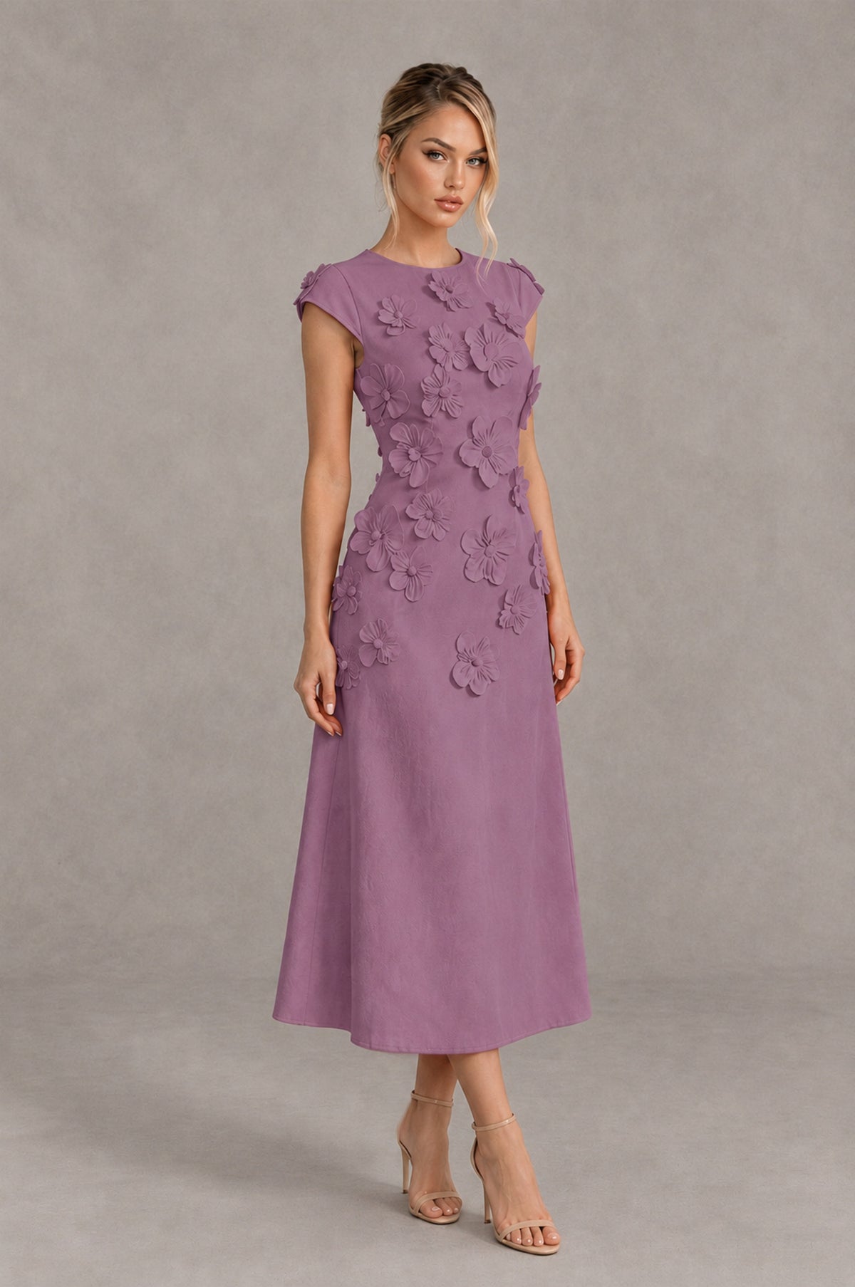 BOLODOO Wisteria 3D Floral Cap Sleeve Midi Cocktail Dress - Wisteria - Wisteria_4