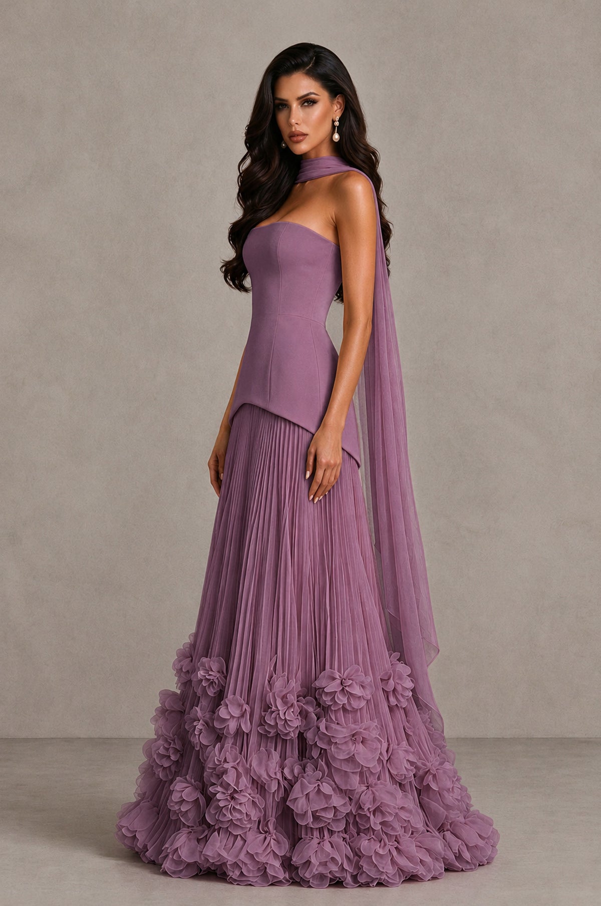 BOLODOO Wisteria Strapless Pleated Floral Hem Evening Gown - Wisteria - Wisteria_4