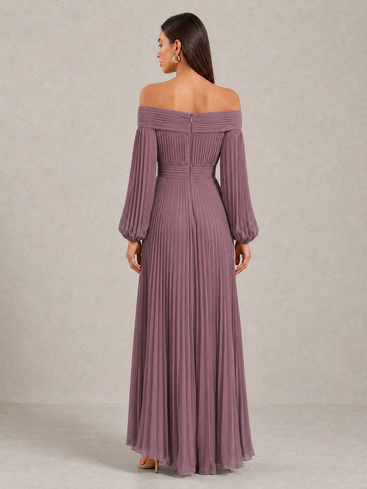 BOLODOO Wisteria Off-Shoulder Long Sleeve Pleated High-Low Dress - Wisteria - Wisteria_4