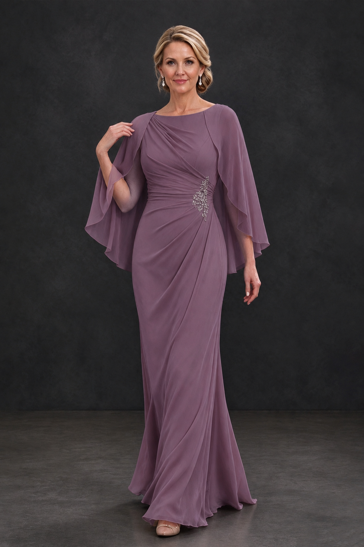 BOLODOO Wisteria Cape Sleeve Mother of the Bride Dress with Ruched Waist - Wisteria - Wisteria_4