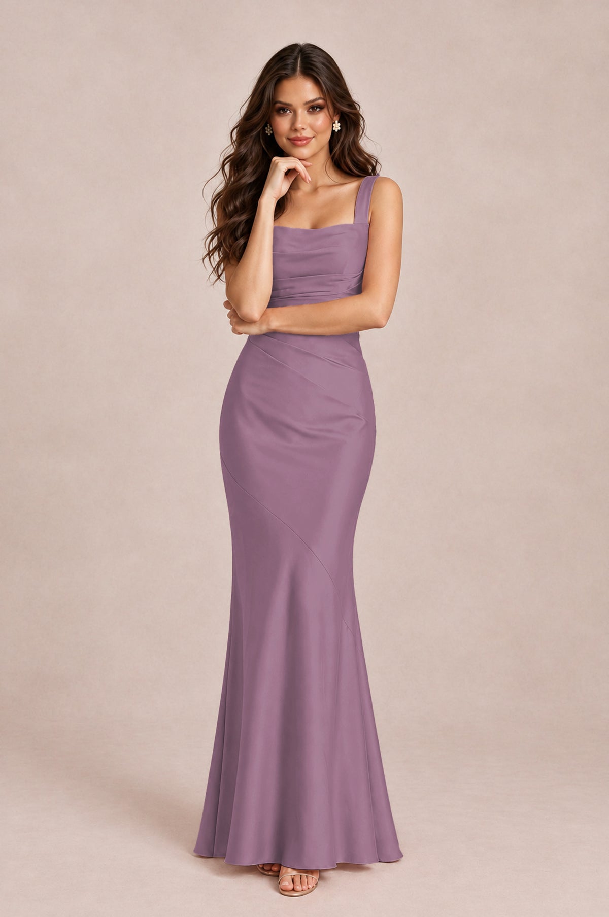 BOLODOO Wisteria Square Neck Ruched Satin Lace-Up Bridesmaid Dress - Wisteria - Wisteria_4