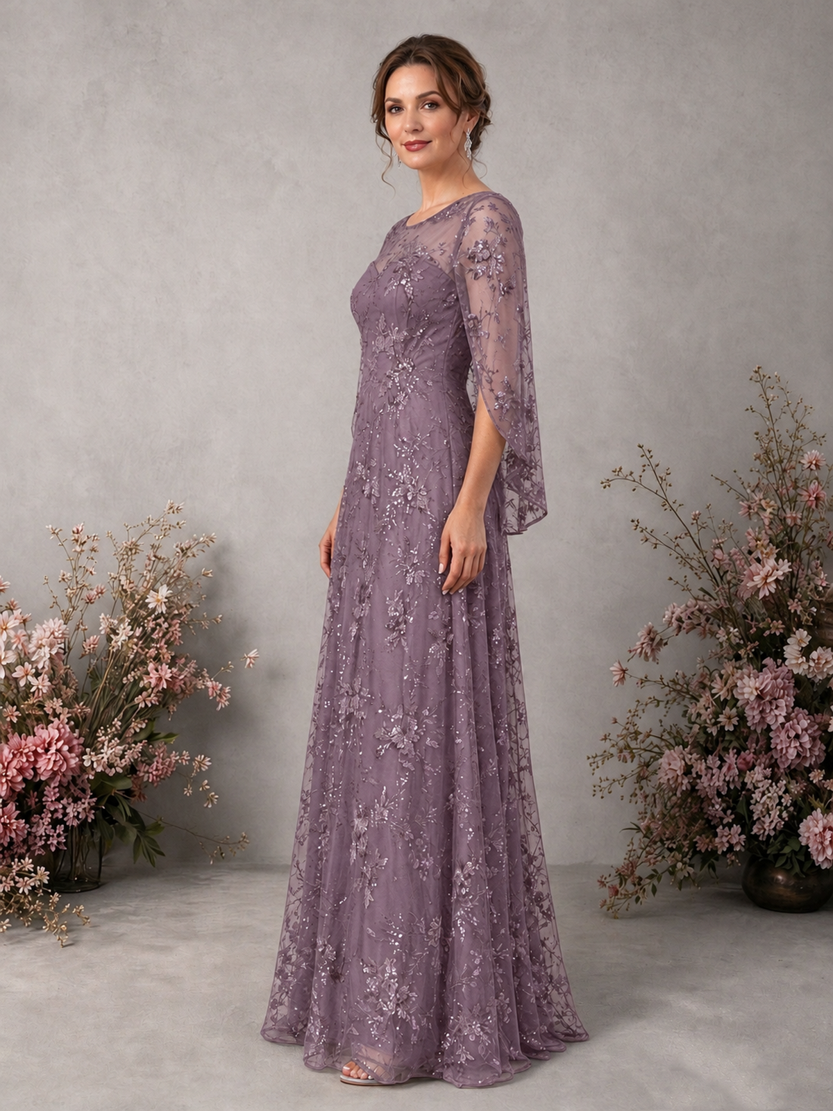 BOLODOO Wisteria Sequin Lace Cape Sleeve Formal Evening Gown - Wisteria - Wisteria_4