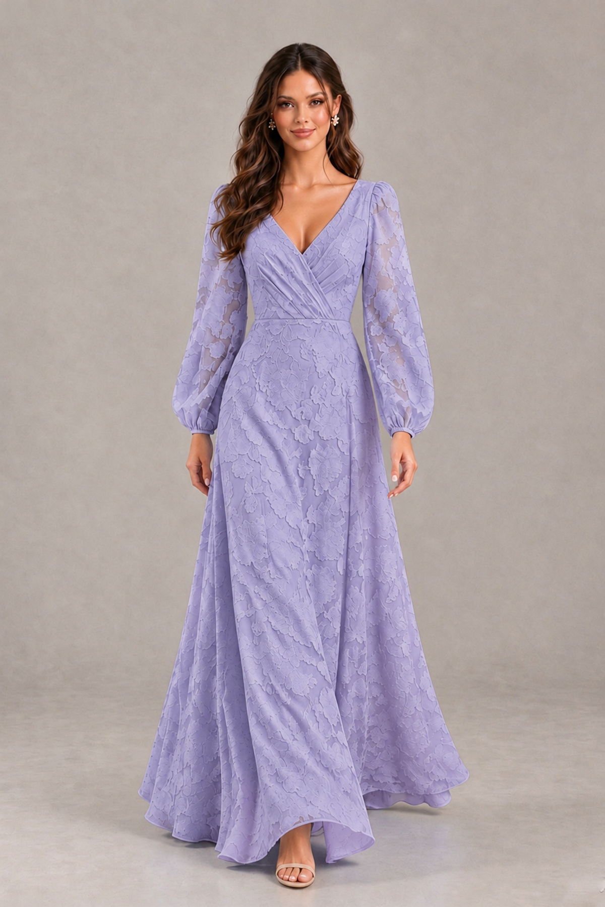 BOLODOO Wisteria Long Sleeve V-Neck A-Line Mother of the Bride Dress - Wisteria - Wisteria_4