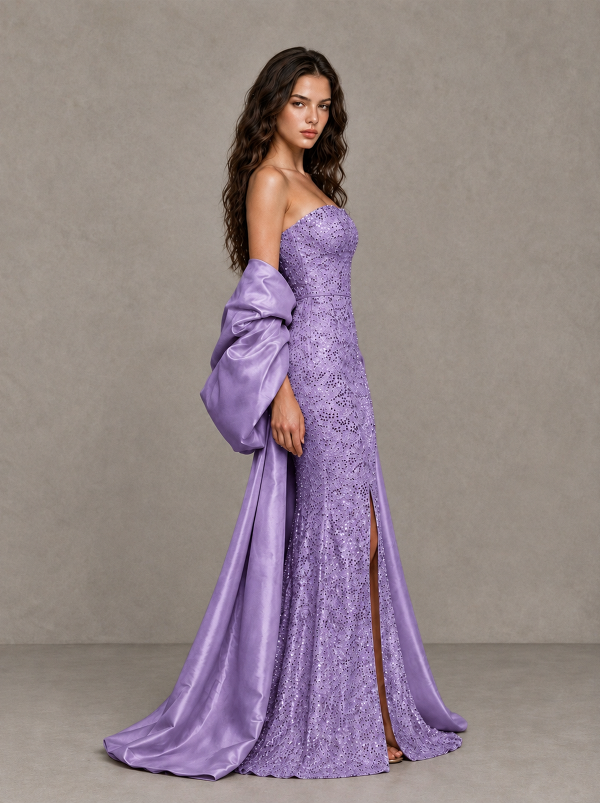 BOLODOO Wisteria Strapless Sparkle Mermaid Prom Dress with Front Slit and Draped Sleeves - Wisteria - Wisteria_4