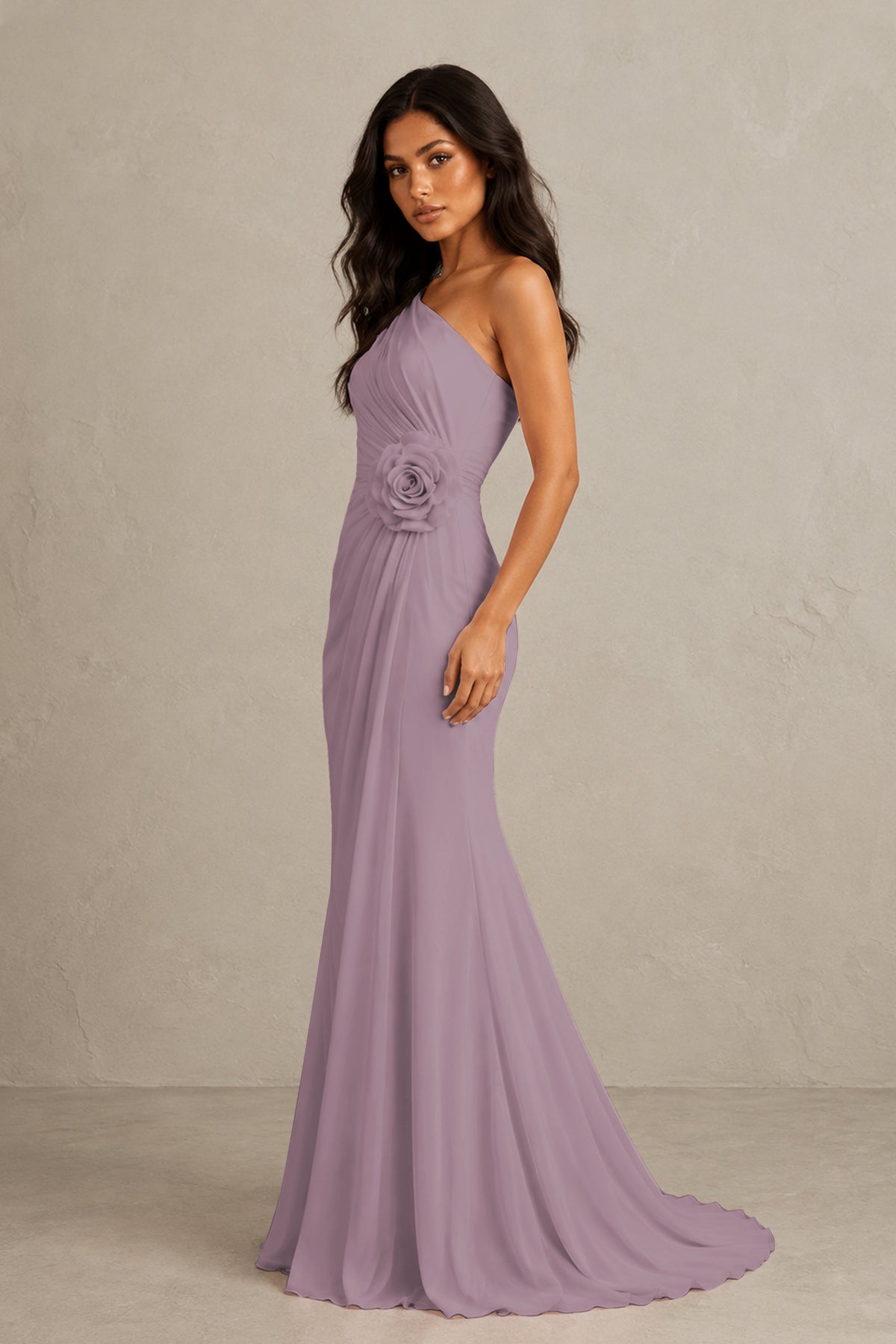 BOLODOO Wisteria One-Shoulder Floral Ruched Maxi Dress - Wisteria
