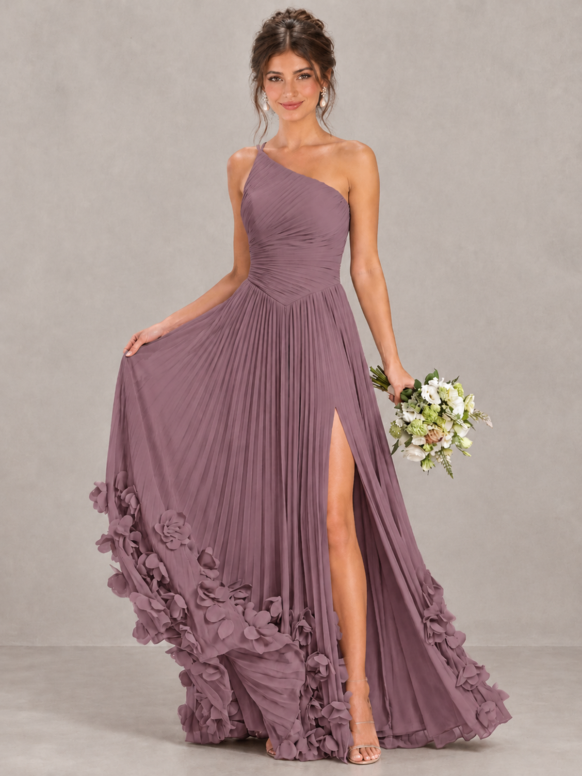 BOLODOO Wisteria One-Shoulder Pleated Bridesmaid Dress with 3D Floral Hem - Wisteria - Wisteria_4