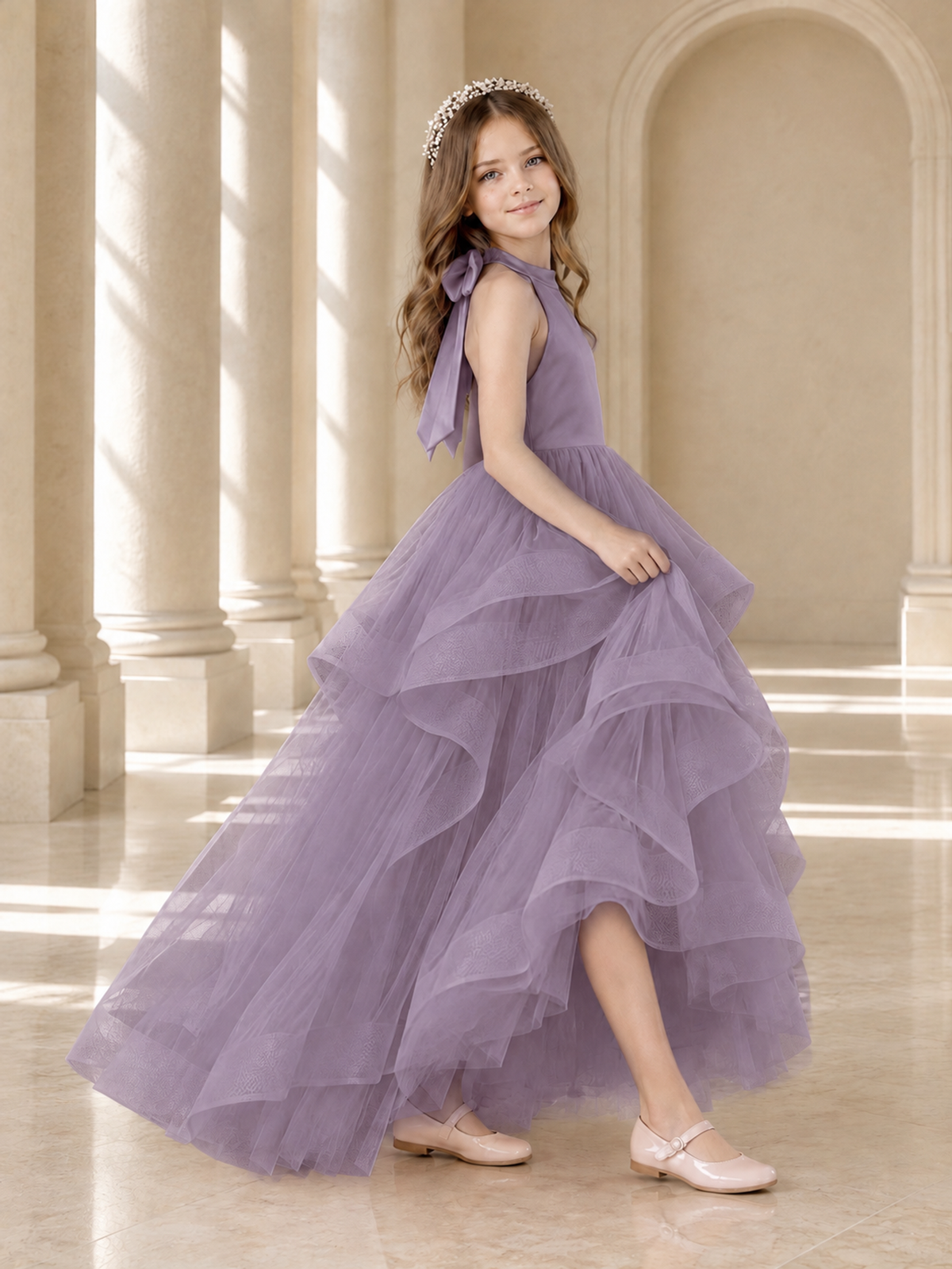 BOLODOO Wisteria Halter Tiered Tulle Flower Girl Dress with Bow Back - Wisteria - Wisteria_4