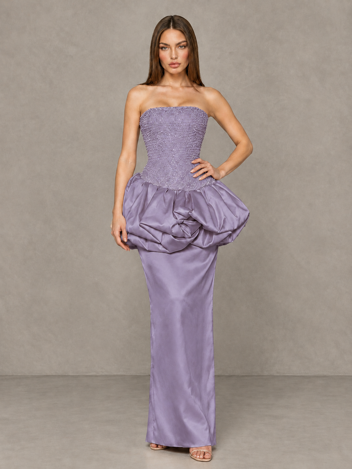 BOLODOO Wisteria Strapless Embellished Bubble Peplum Evening Dress - Wisteria - Wisteria_4