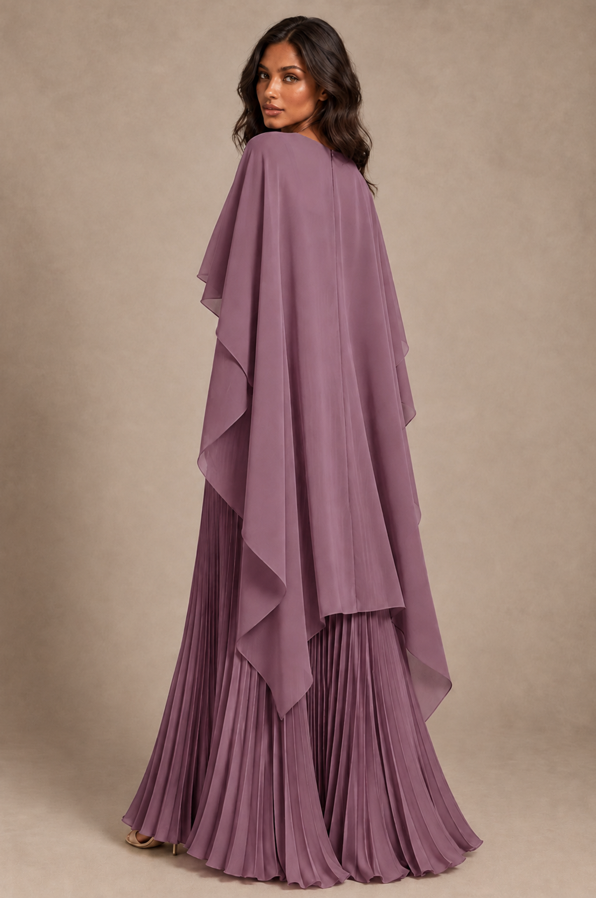 BOLODOO Wisteria Pleated Cape A-Line Evening Dress - Wisteria - Wisteria_4