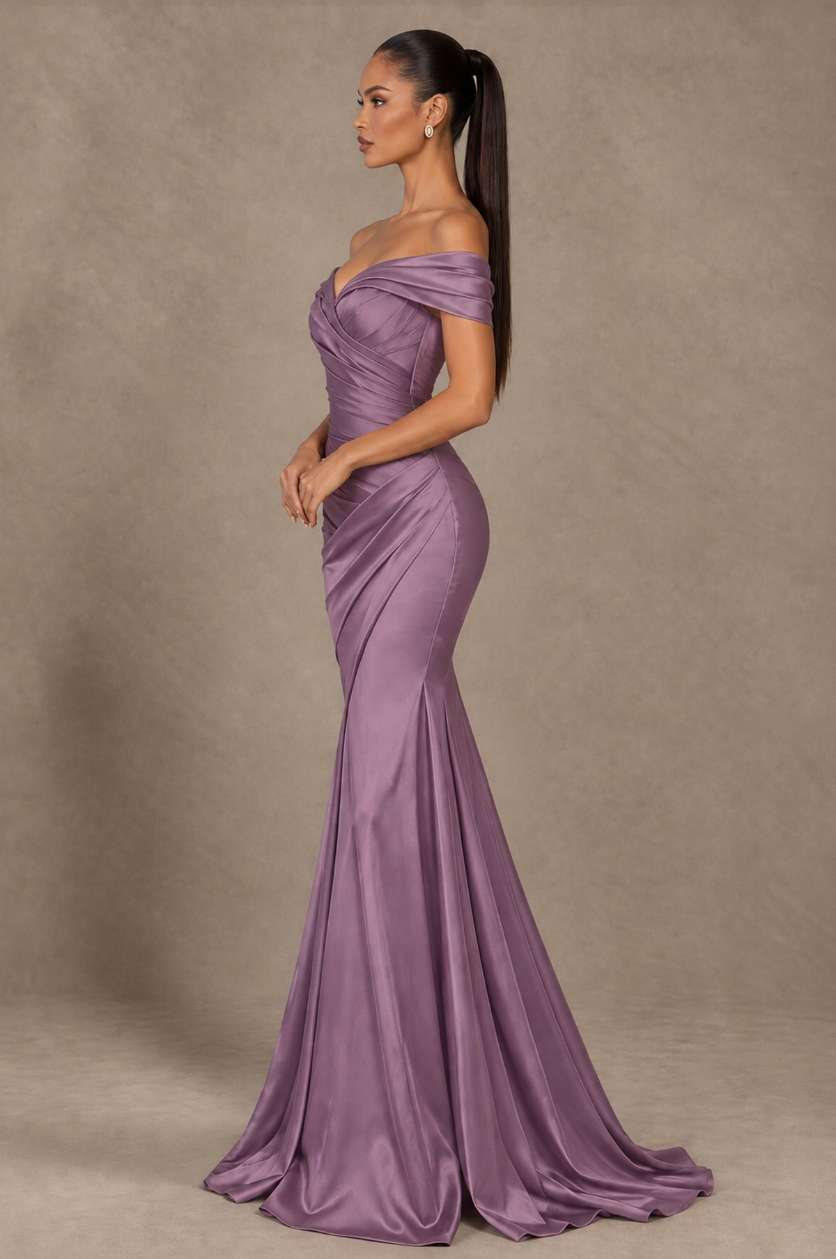 BOLODOO Wisteria Off-the-Shoulder Ruched Satin Mermaid Evening Dress - Wisteria - Wisteria_4