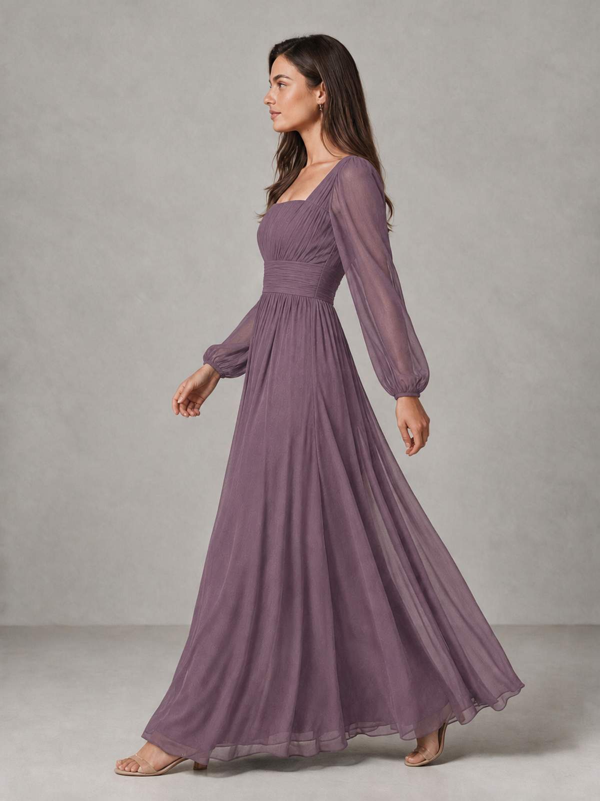 BOLODOO Wisteria Square Neck Long Sleeve Chiffon Bridesmaid Dress - Wisteria - Wisteria_4