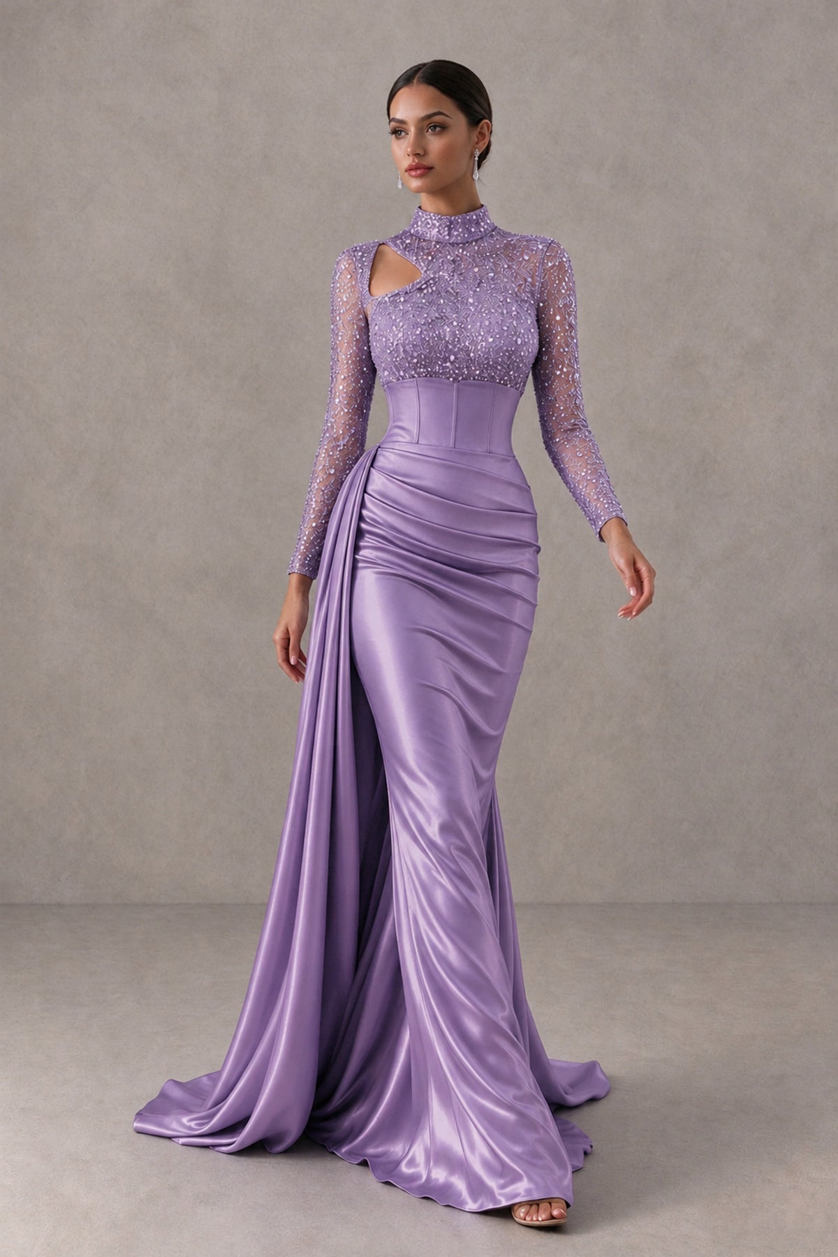 BOLODOO Wisteria Long Sleeve Embellished Satin Mermaid Evening Gown - Wisteria - Wisteria_4