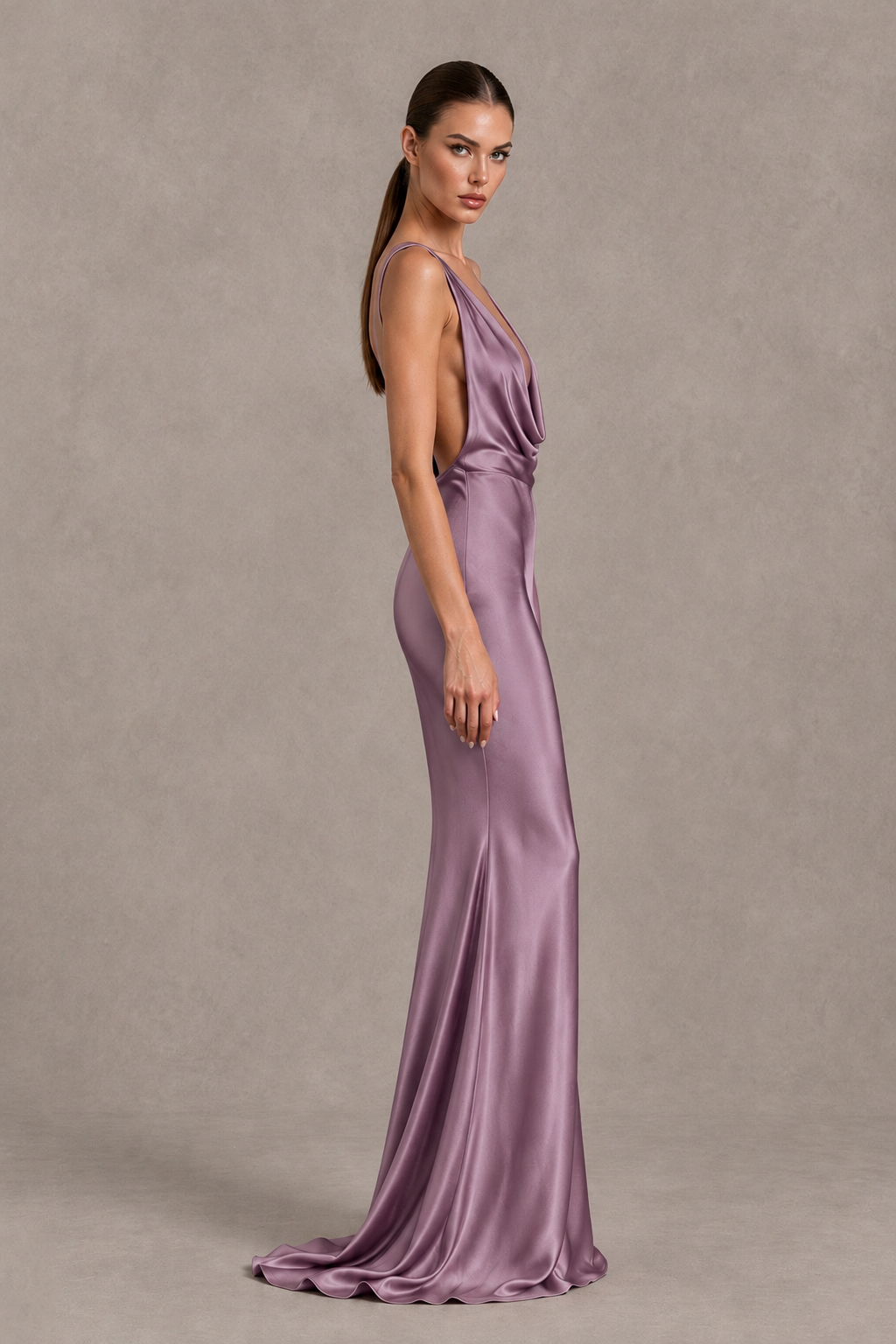 BOLODOO Wisteria Cowl Neck Backless Satin Mermaid Evening Dress - Wisteria - Wisteria_4