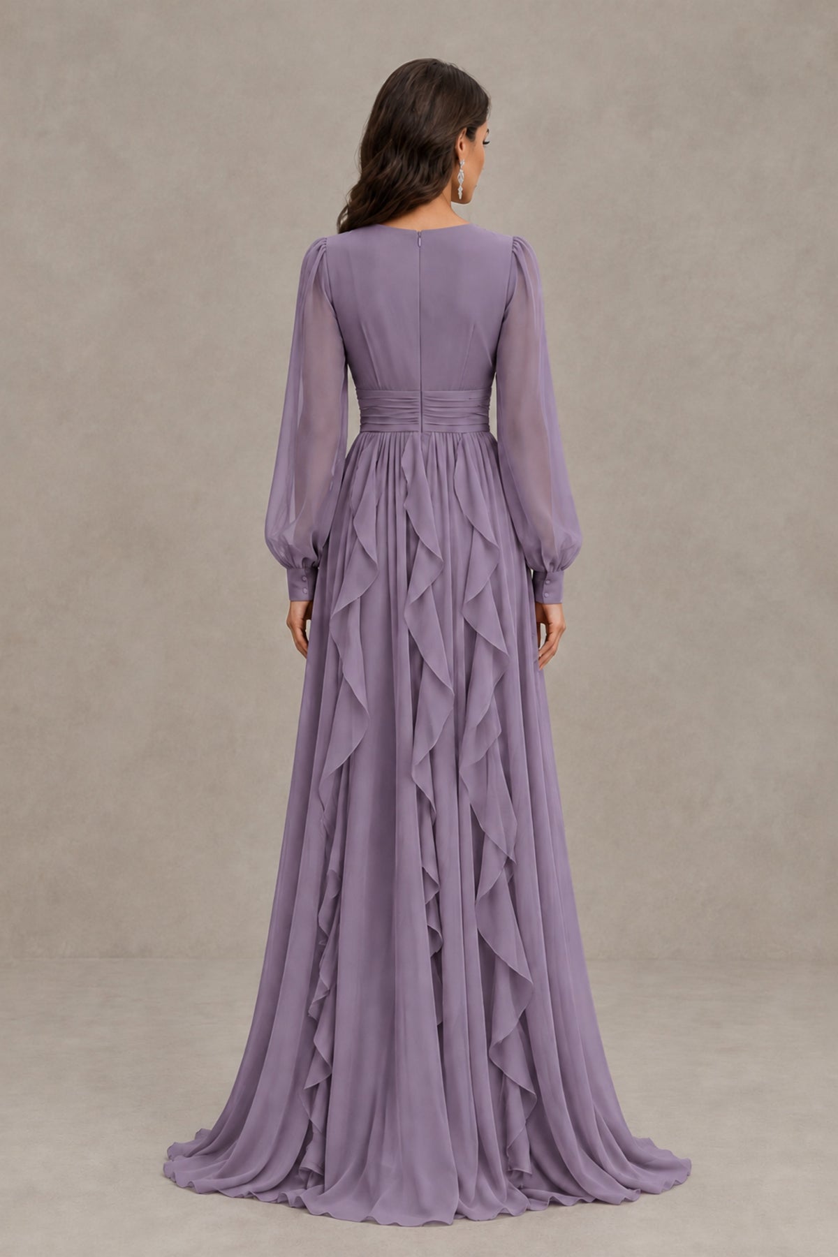 BOLODOO Wisteria Long Sleeve V-Neck Ruffle Maxi Dress - Wisteria
