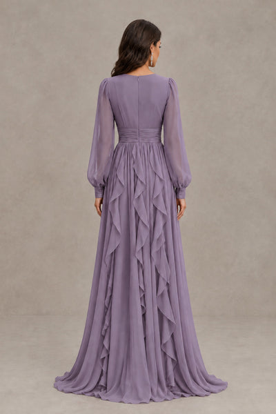 BOLODOO Wisteria Long Sleeve V-Neck Ruffle Maxi Dress - Wisteria