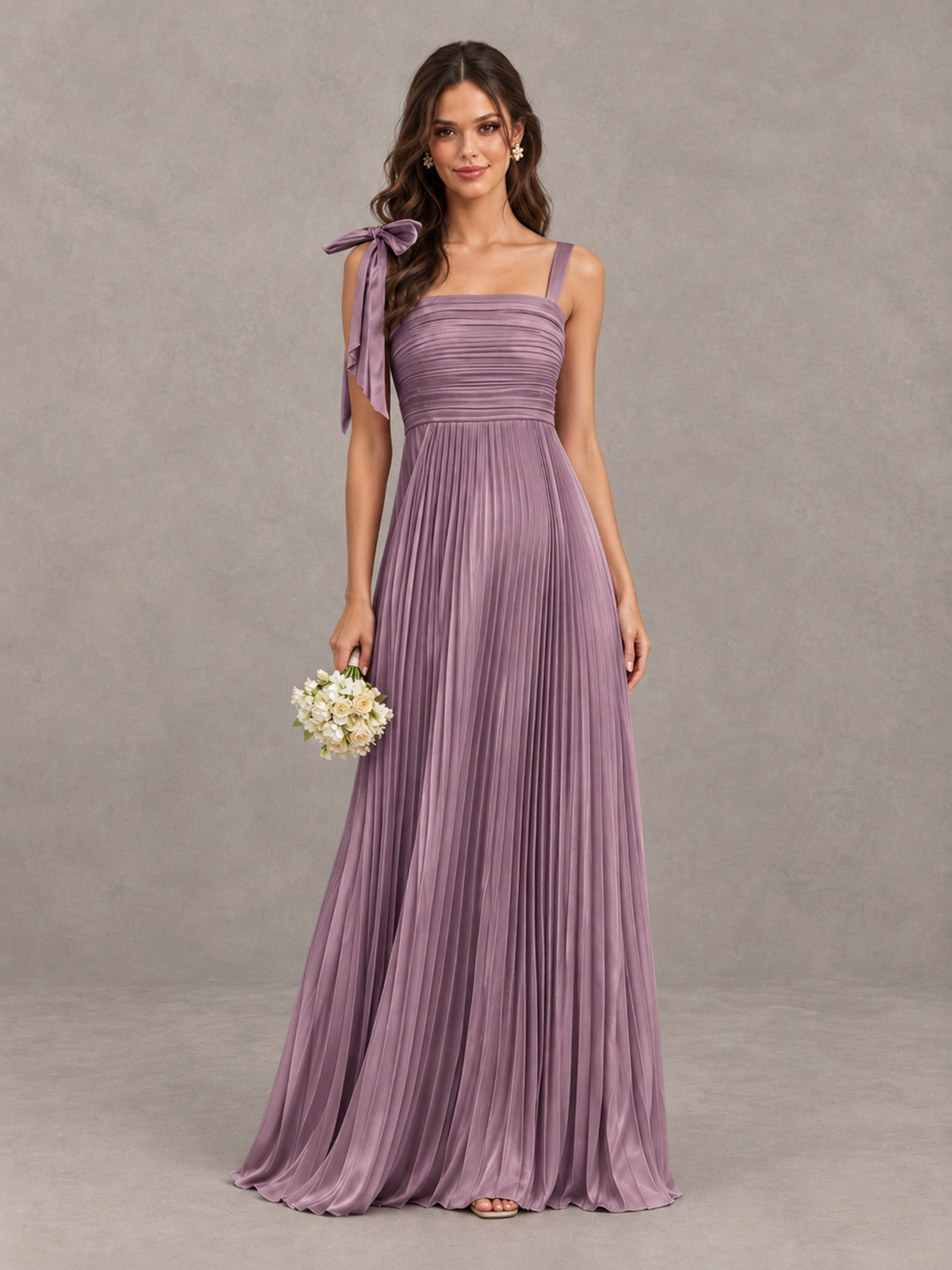 BOLODOO Wisteria Pleated Bow-Strap Bridesmaid Maxi Dress - Wisteria - Wisteria (1)