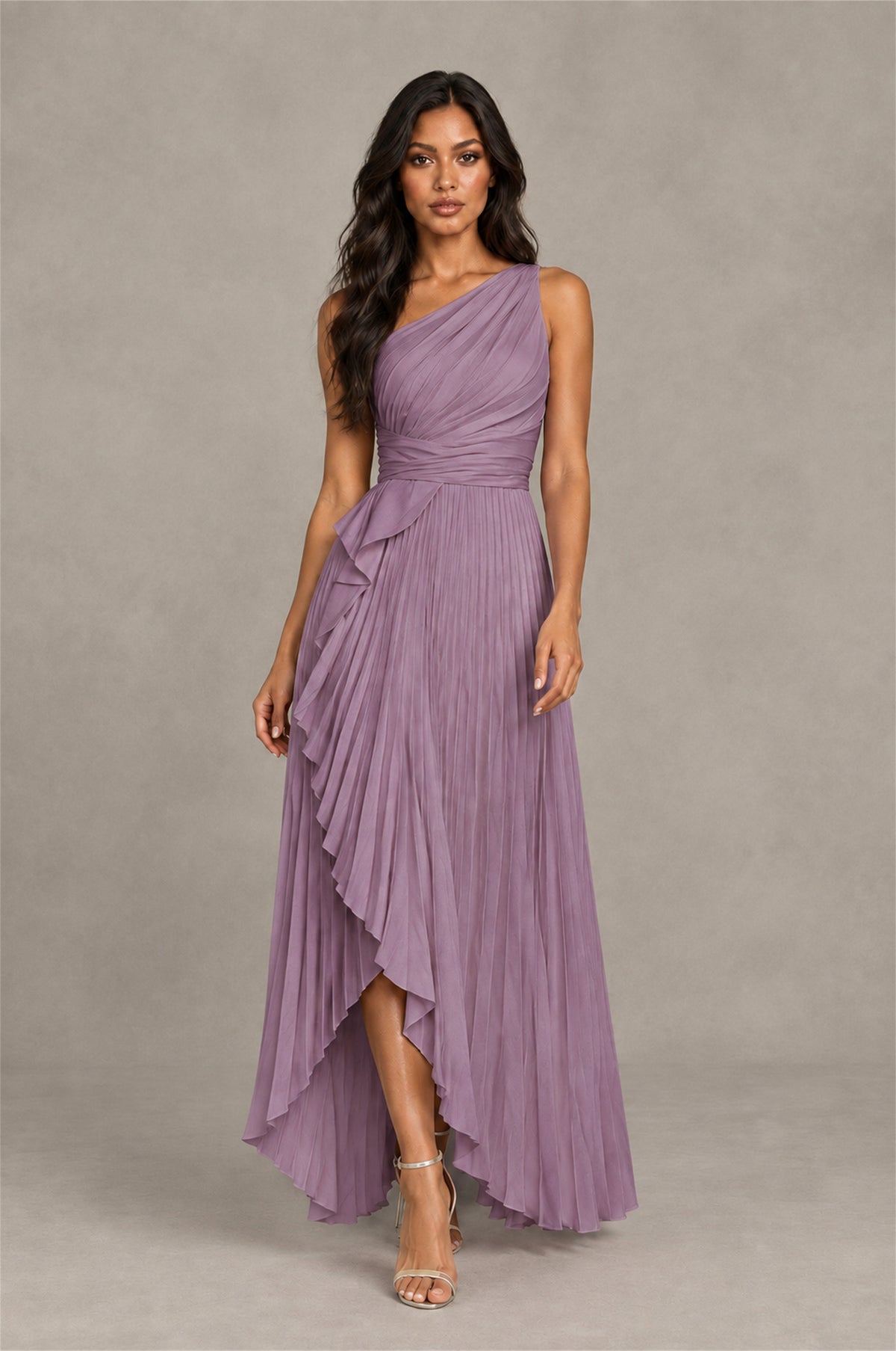 BOLODOO Wisteria One-Shoulder High-Low Ruffle Maxi Dress - Wisteria