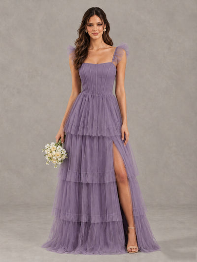 BOLODOO Wisteria Tiered Tulle Bridesmaid Dress with Slit - Wisteria - Wisteria (1)