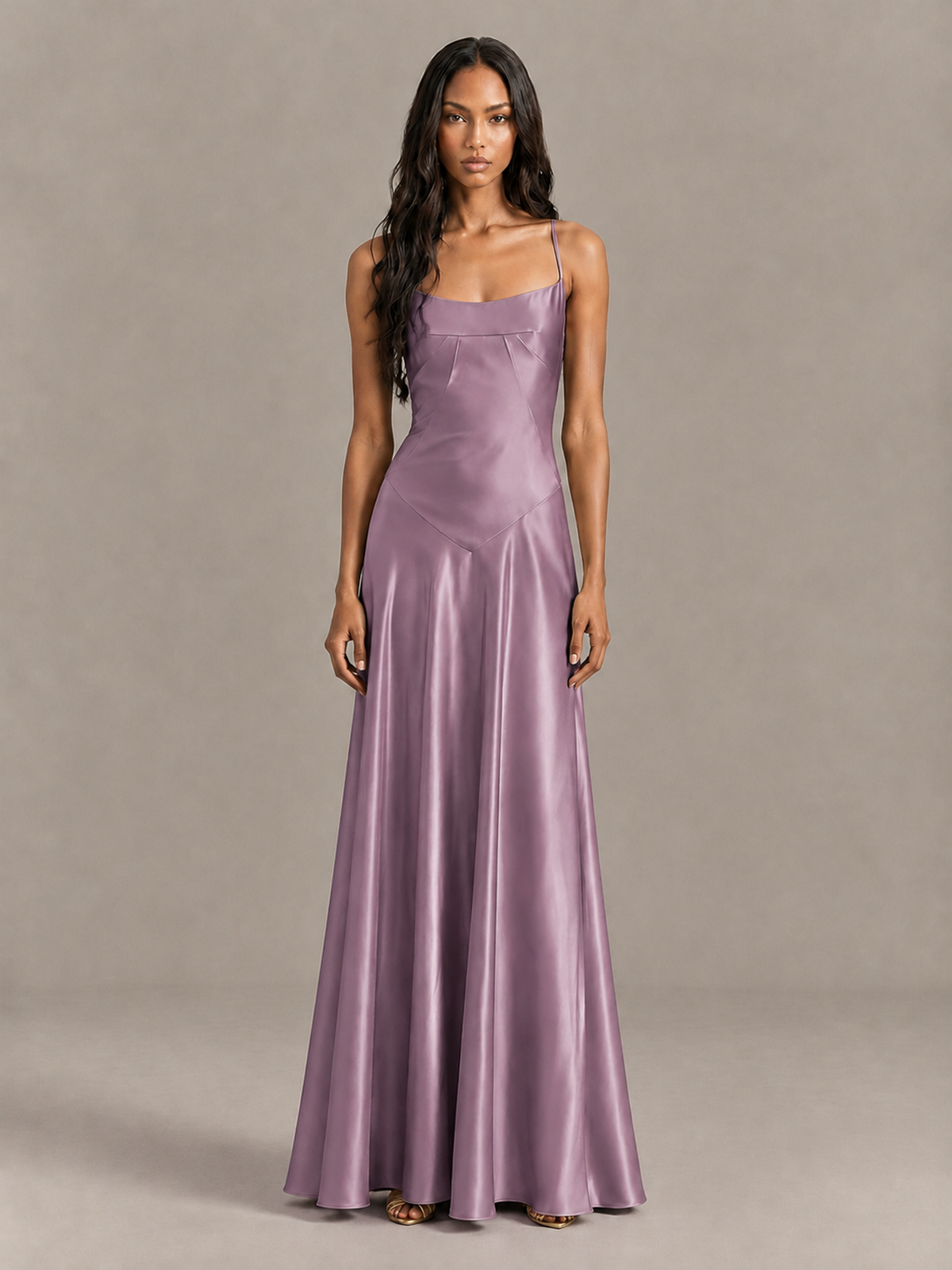 BOLODOO Wisteria Satin Lace-Up Back Maxi Dress - Wisteria