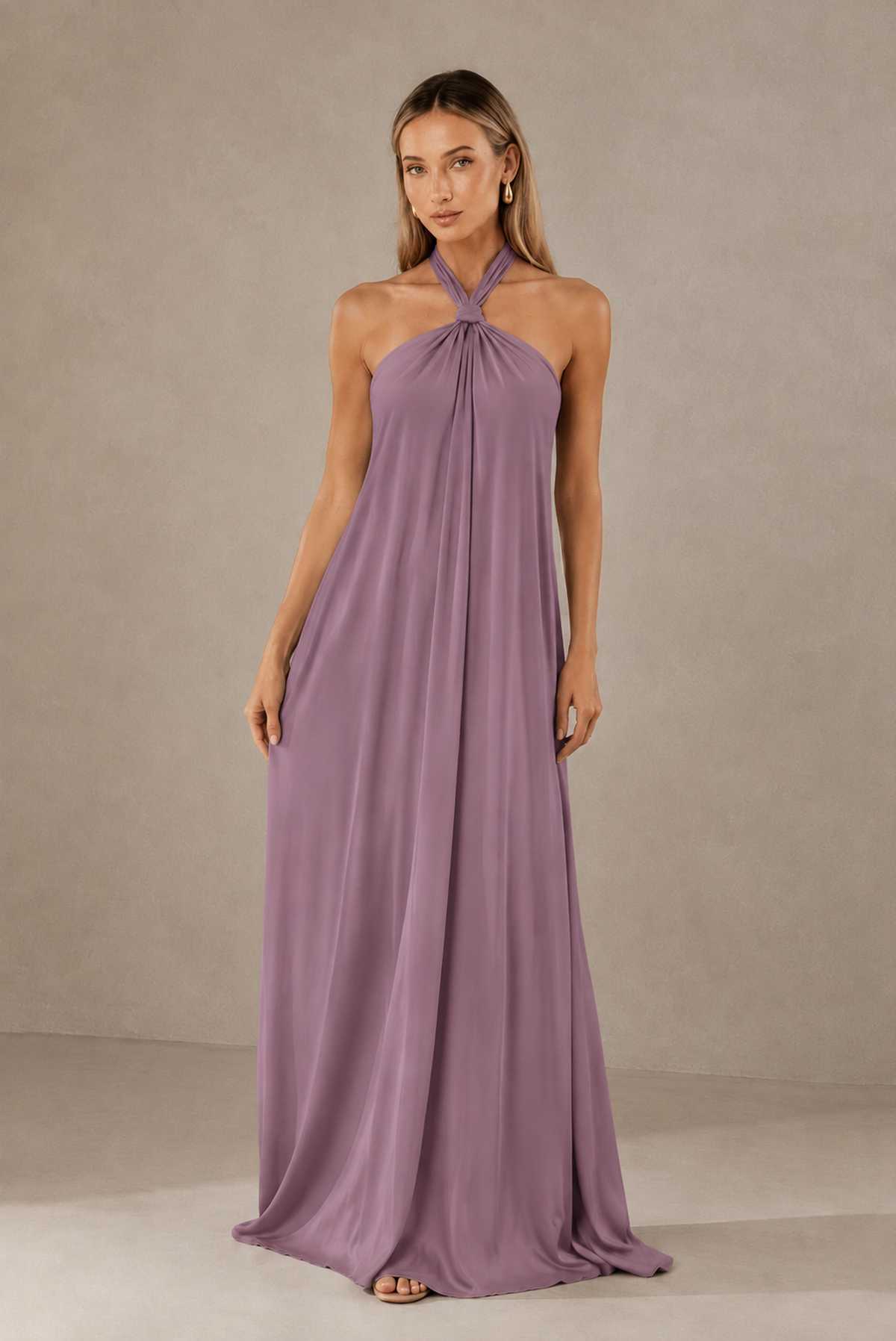 BOLODOO Wisteria Backless Halter Satin Bridesmaid Dress - Wisteria