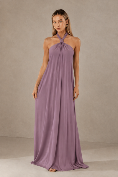 BOLODOO Wisteria Backless Halter Satin Bridesmaid Dress - Wisteria