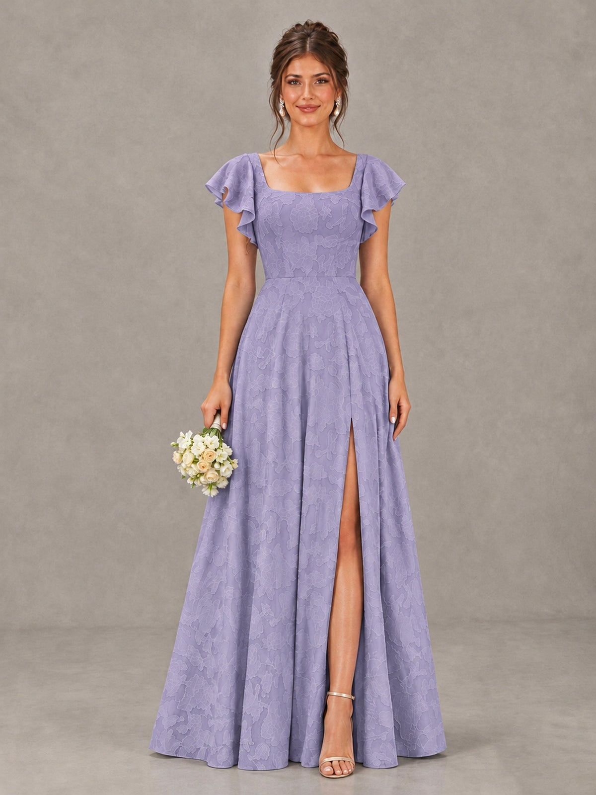 BOLODOO Wisteria Floral Flutter Sleeve Bridesmaid Dress with Slit - Wisteria - Wisteria (1)